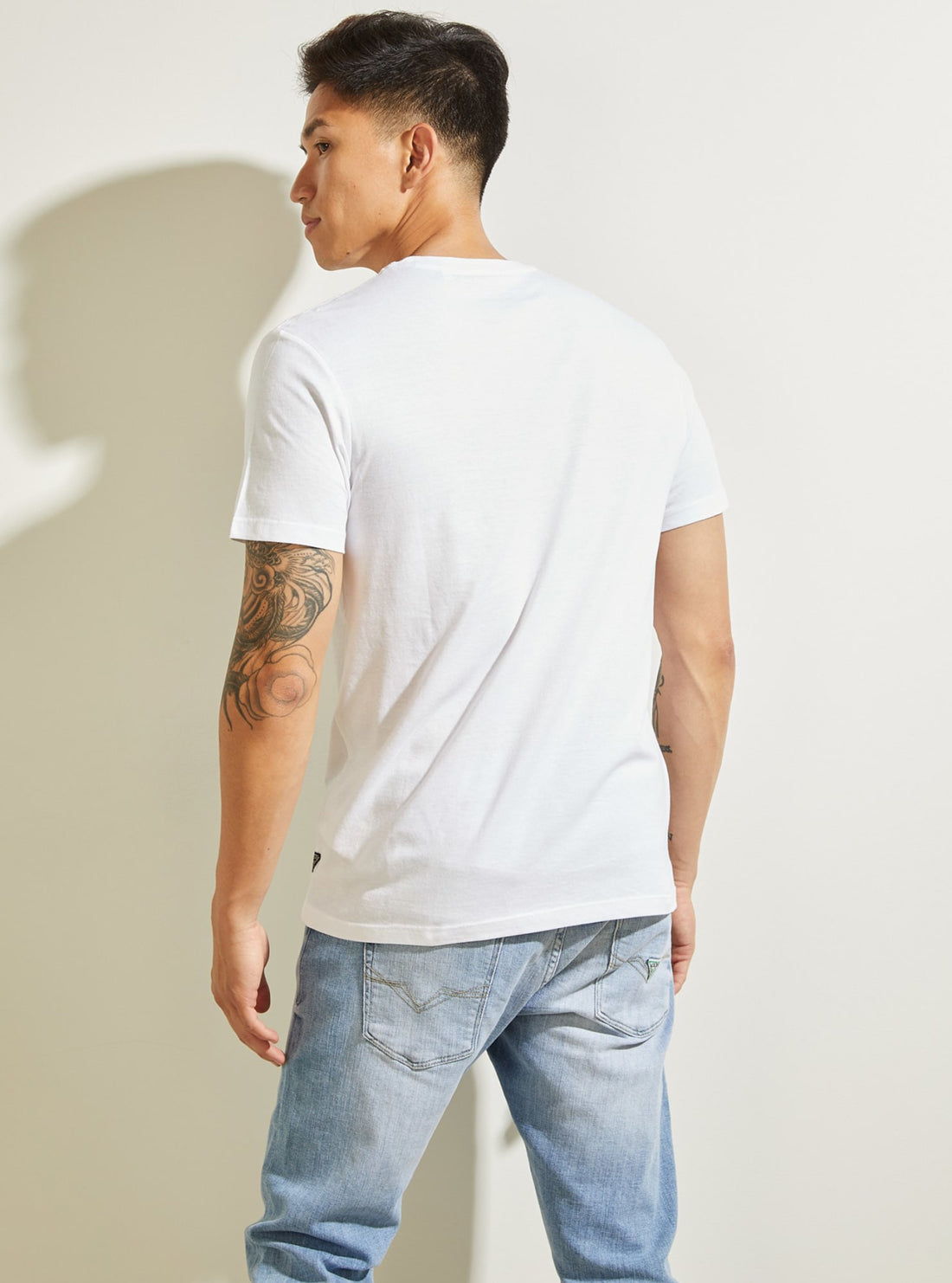 GUESS Mens Eco White GUESS Race Club T-shirt MBBI41KARC1 Back View