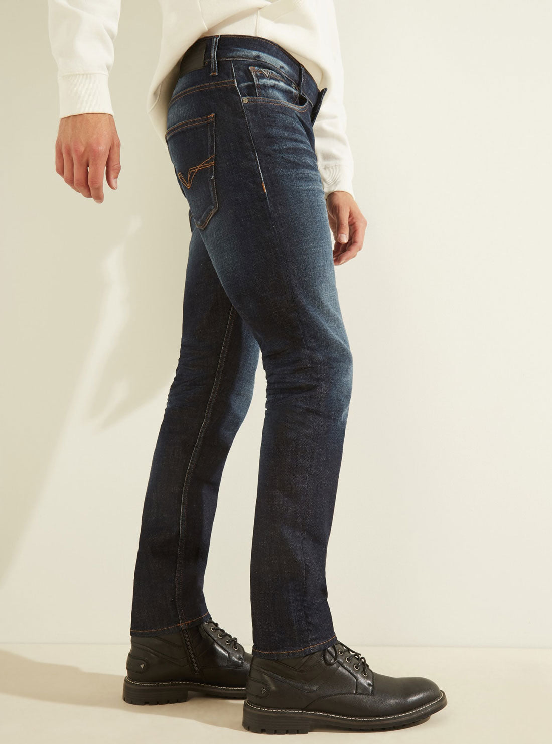 GUESS Mens Mid-Rise Athletic Tapered Denim Jean in Nightshade Wash    MBGAR53041B Side View