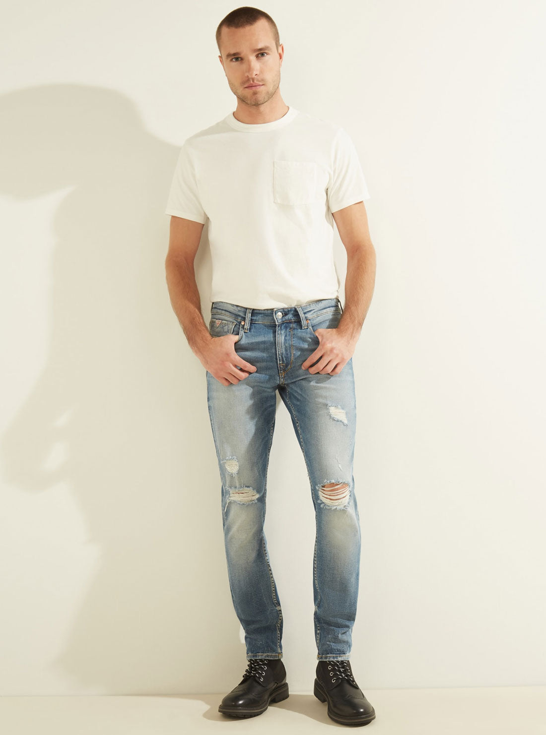 GUESS Mens Mid-Rise Slim Tapered Denim Jean in Light Tide Wash    MBGAS23041B Full View