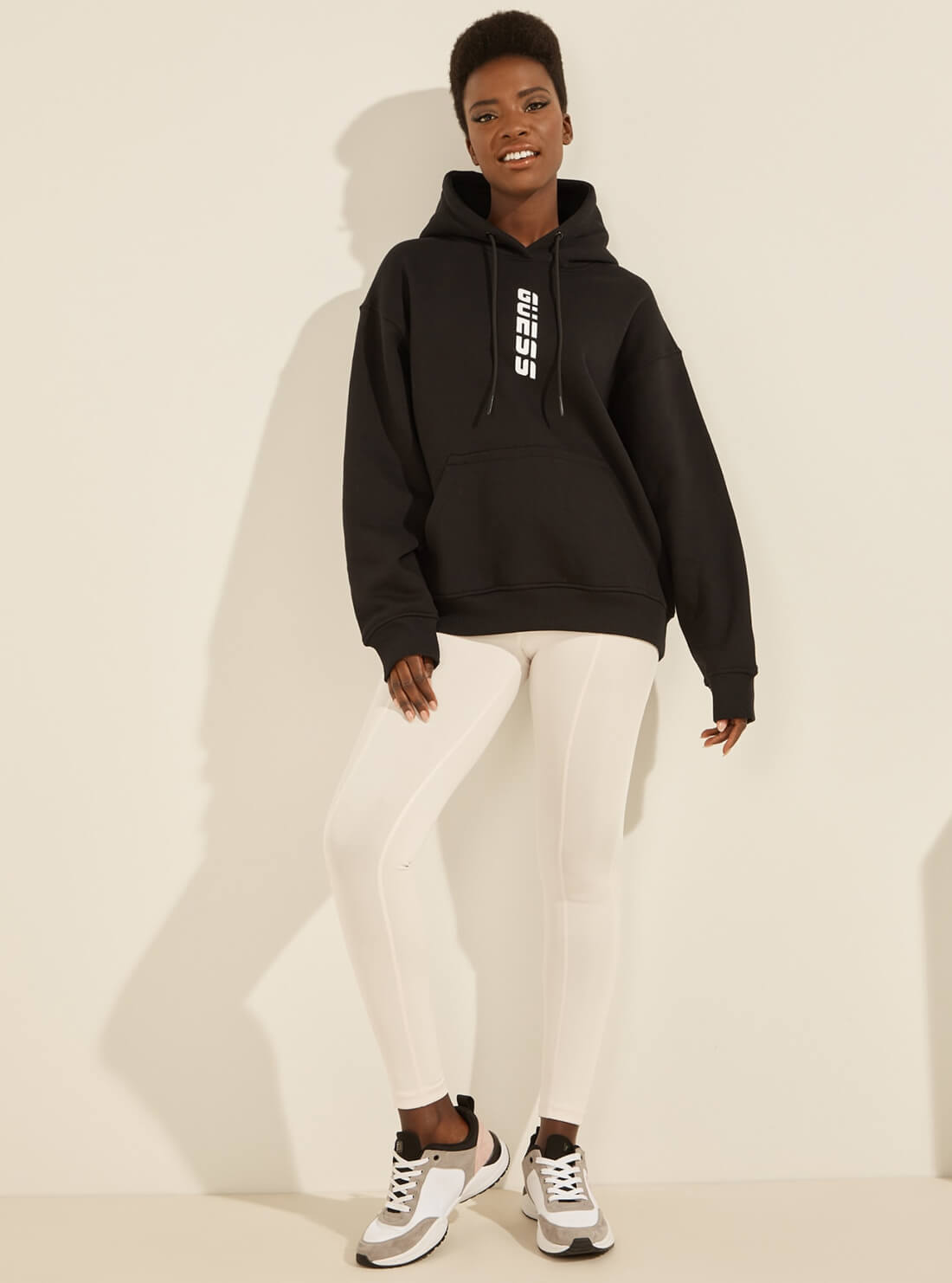 GUESS Womens  Eco Black Alisha Active Hoodie Jumper O1BA00K9V31 Full View