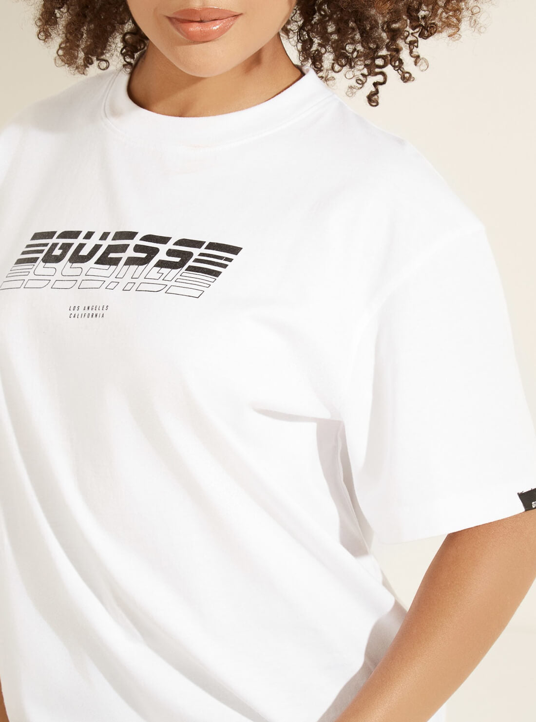 GUESS Womens  White Purple Dalya Logo Active T-Shirt O1BA06I3Z11 Detail View