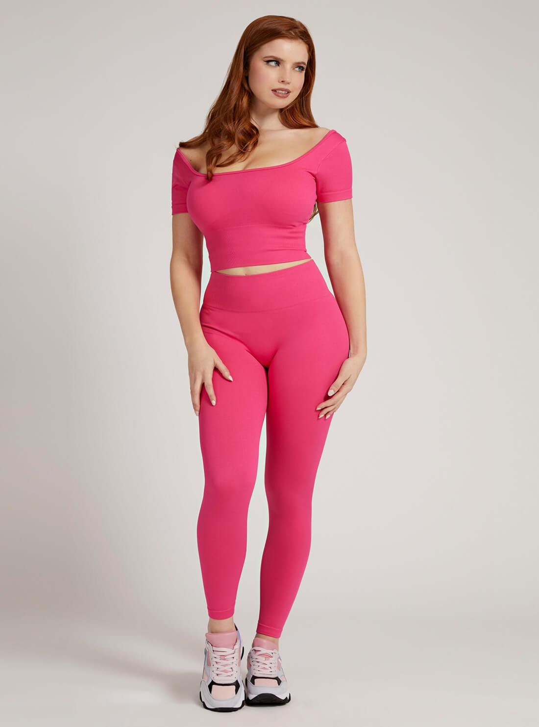 GUESS Womens  Pink Alma Seamless Active Crop Top O1BA16ZZ04S Full View