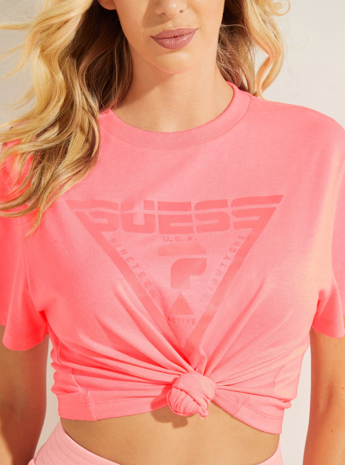 GUESS Womens  Pink Caren Cropped Active T-Shirt O1BA70JR06Z Detail View