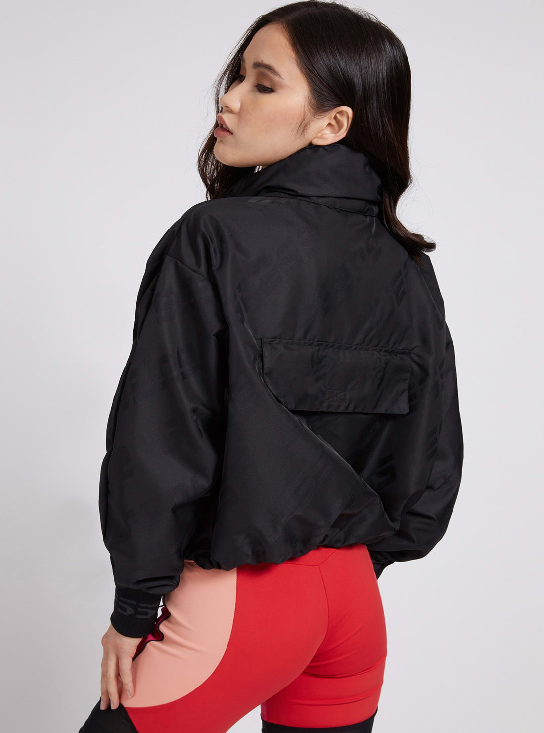 GUESS Womens  Black Cleo Windbreaker Jacket O1BA92WO06T Back View