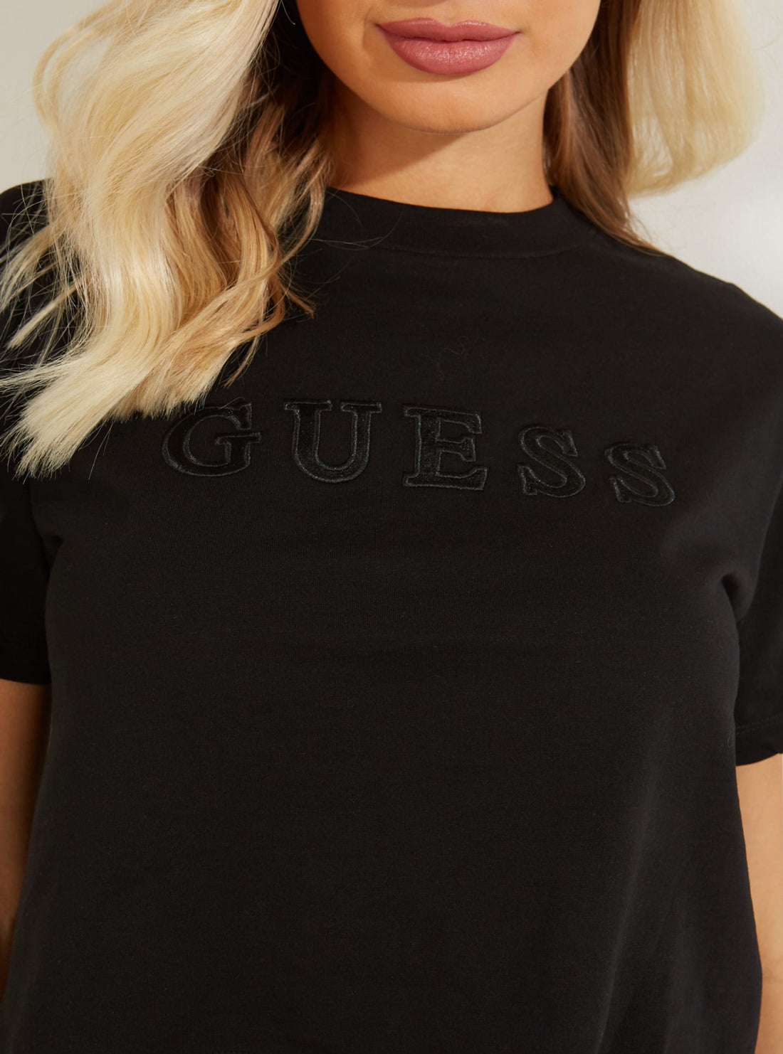 GUESS Womens  Black Alexia Logo Active Crop T-Shirt O1GA06K8HM0 Detail View