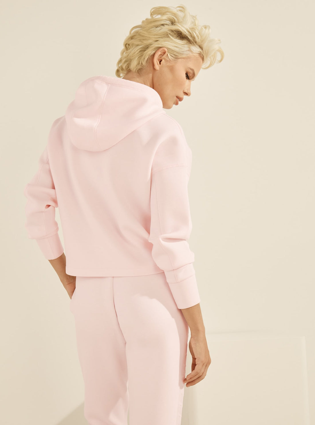 GUESS Womens  Pink Allie Active Double Drawstring Hoodie Jumper O1GA48KAMN2 Back View