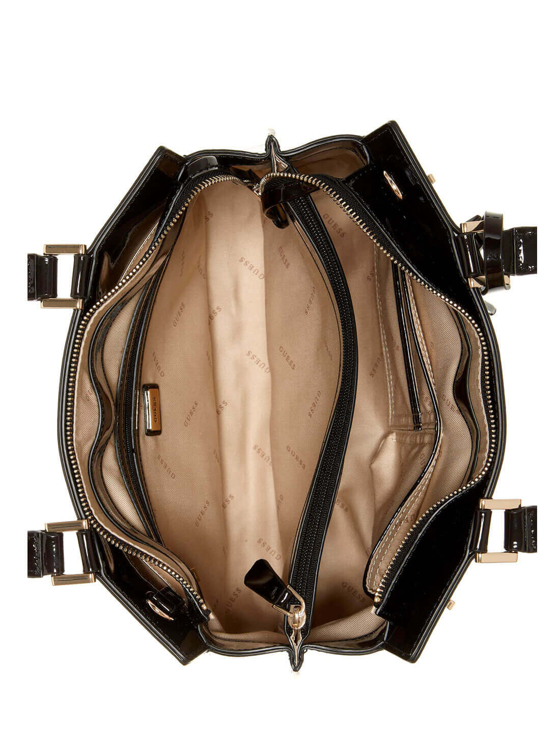 GUESS Womens  Black Brown Katey Quattro G Luxury Satchel PG787028 Inside View