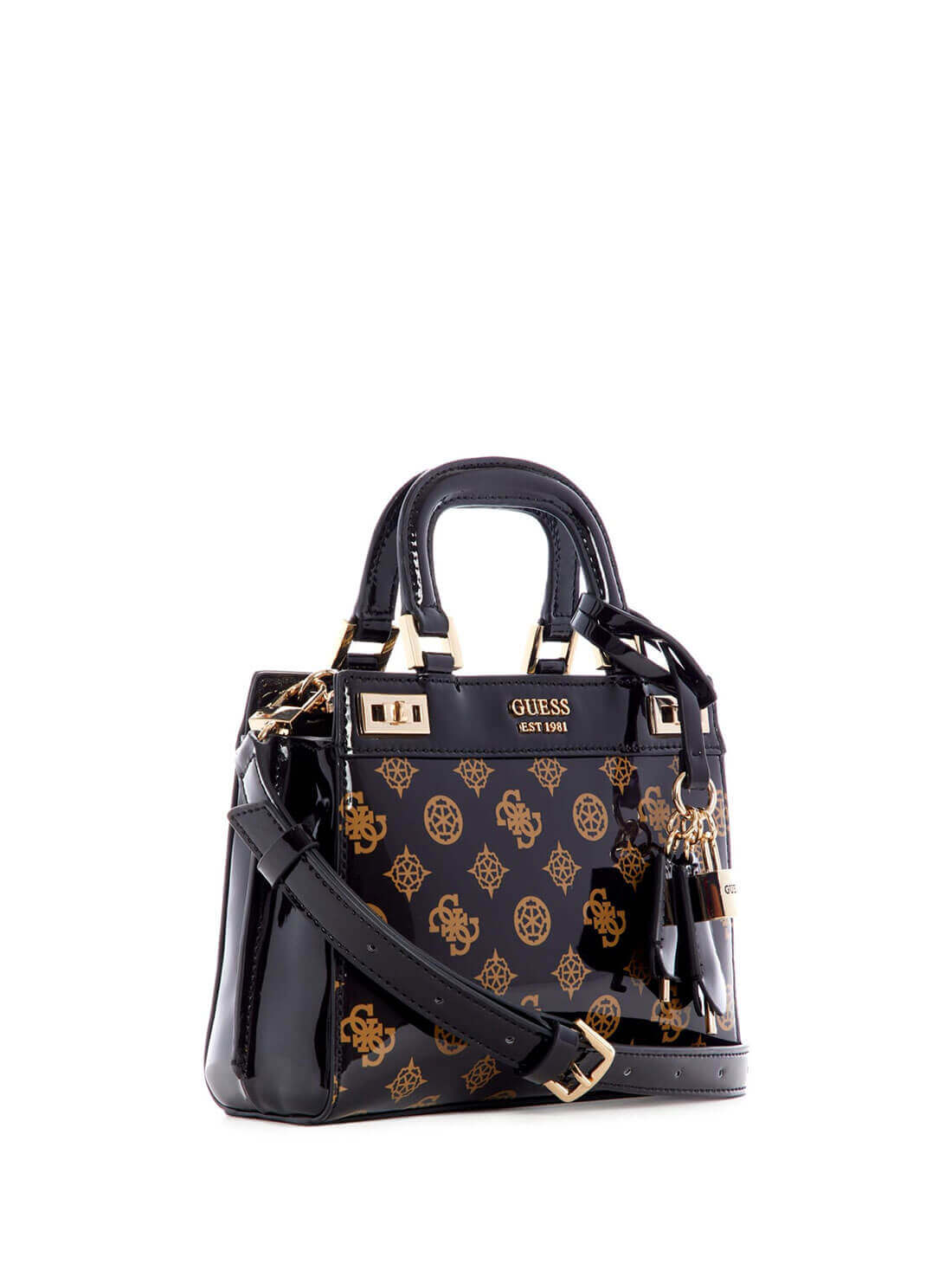 GUESS Womens  Black Brown Katey Quattro G Mini Satchel PG787076 Front Side View