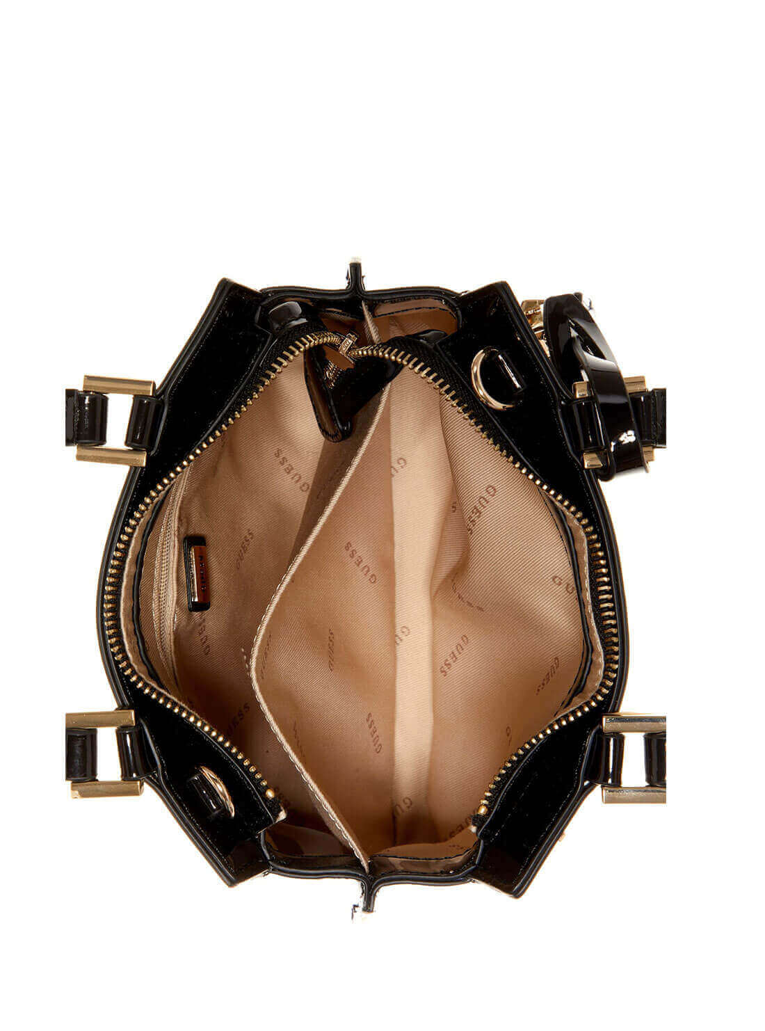 GUESS Womens  Black Brown Katey Quattro G Mini Satchel PG787076 Inside View