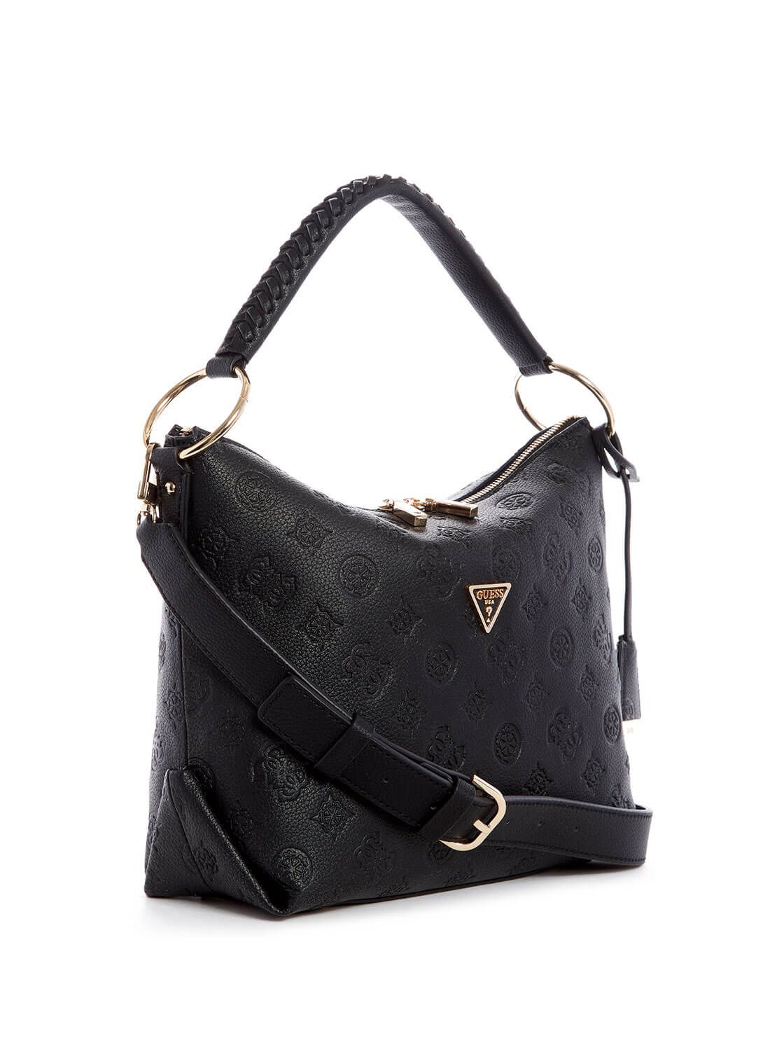 GUESS Womens  Black Peony Helaina Hobo Bag PG840302 Front Side View