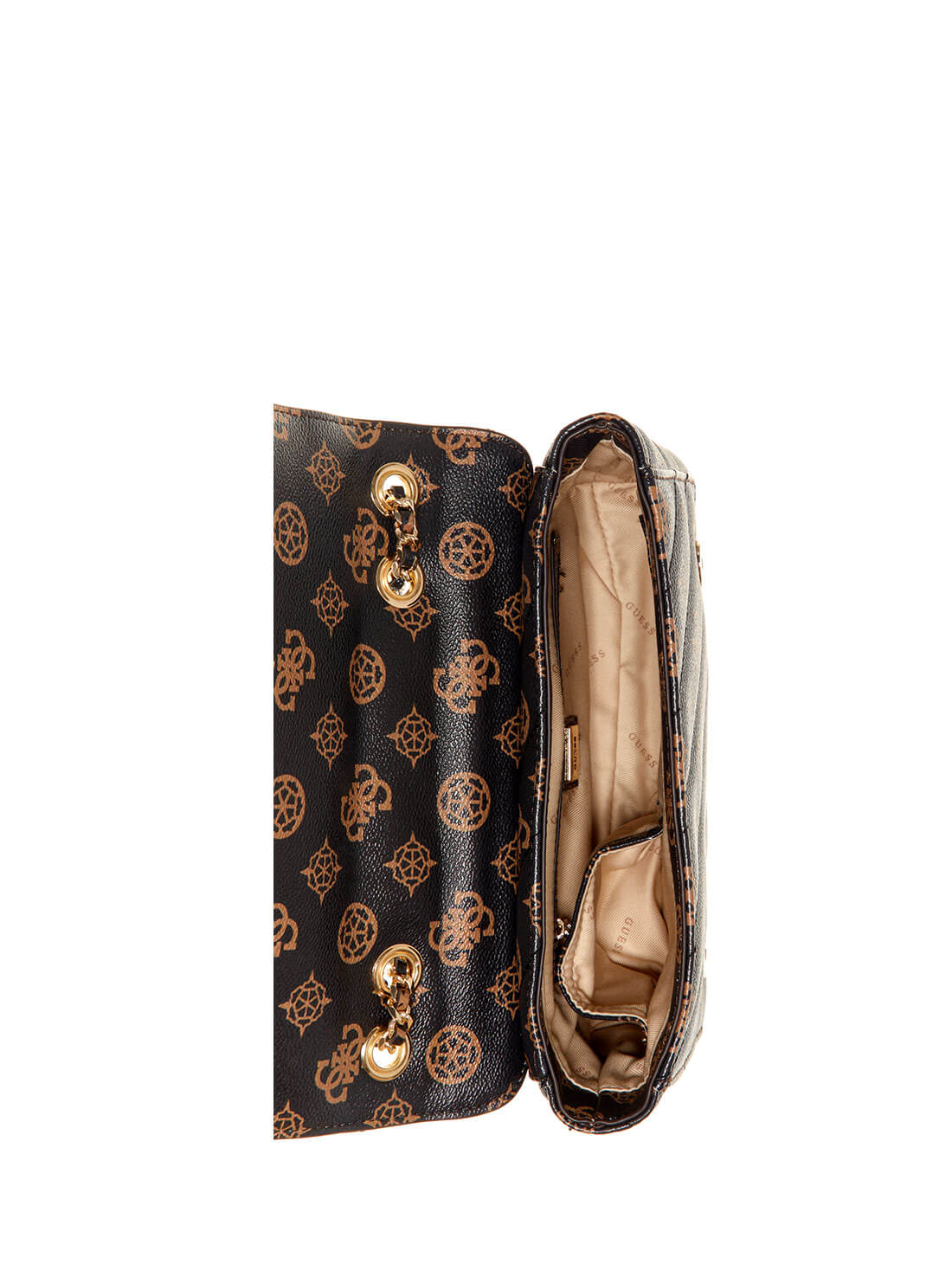 GUESS Womens  Black Brown Quilted Always Convertible Crossbody Satchel PG842521 Inside View