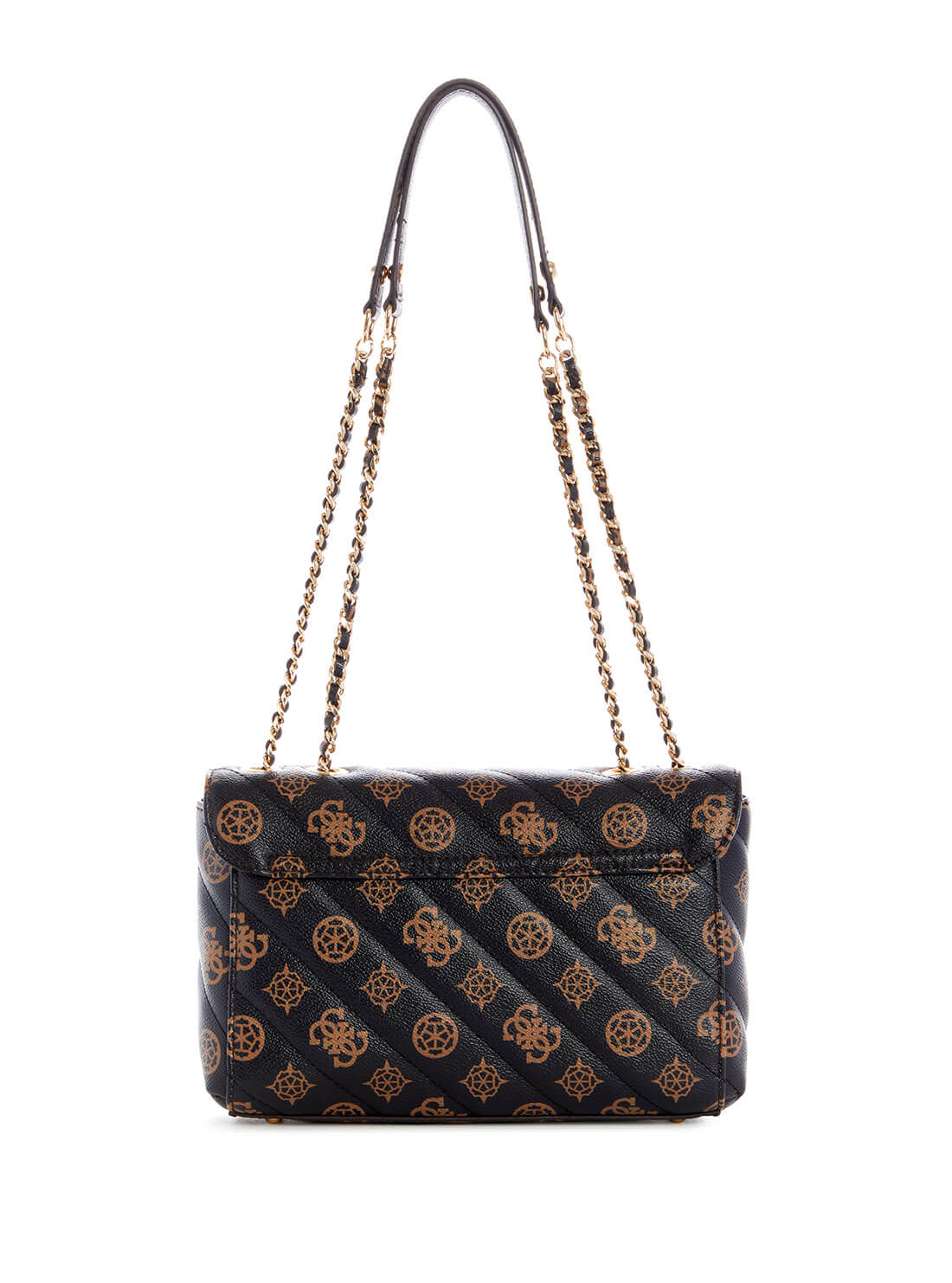 GUESS Womens  Black Brown Quilted Always Convertible Crossbody Satchel PG842521 Back View