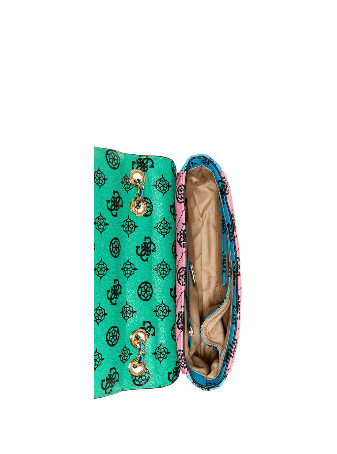 GUESS Womens  Green Multi Quilted Always Convertible Crossbody Satchel PG842521 Inside View