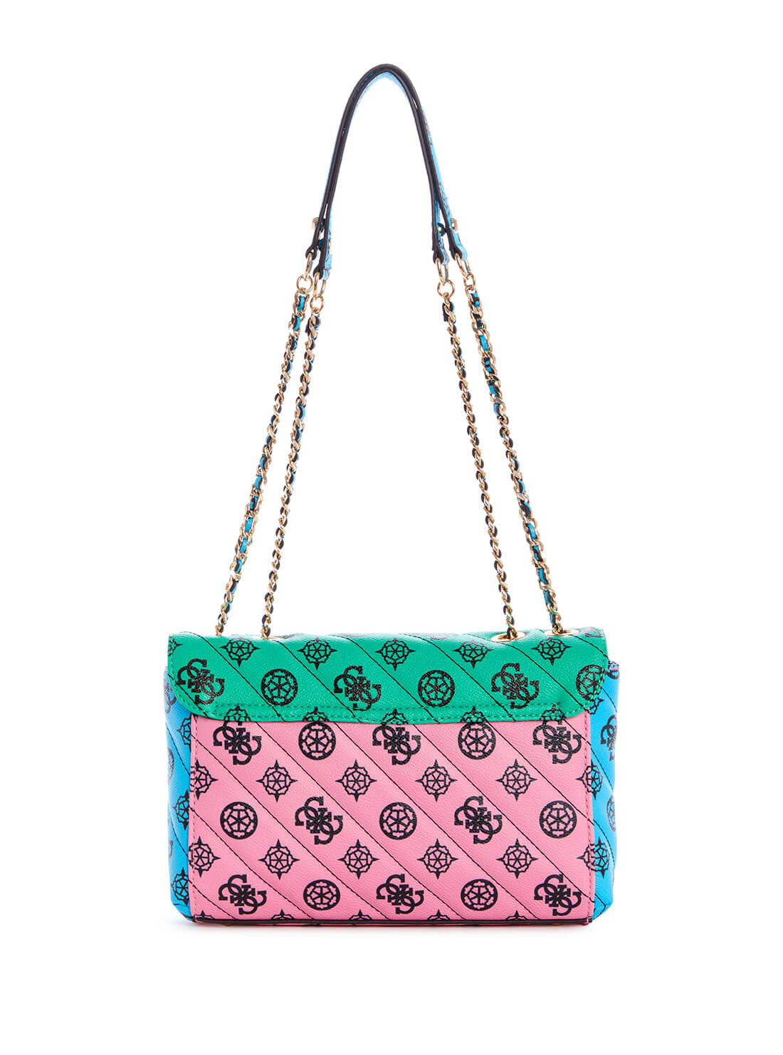 GUESS Womens  Green Multi Quilted Always Convertible Crossbody Satchel PG842521 Back View