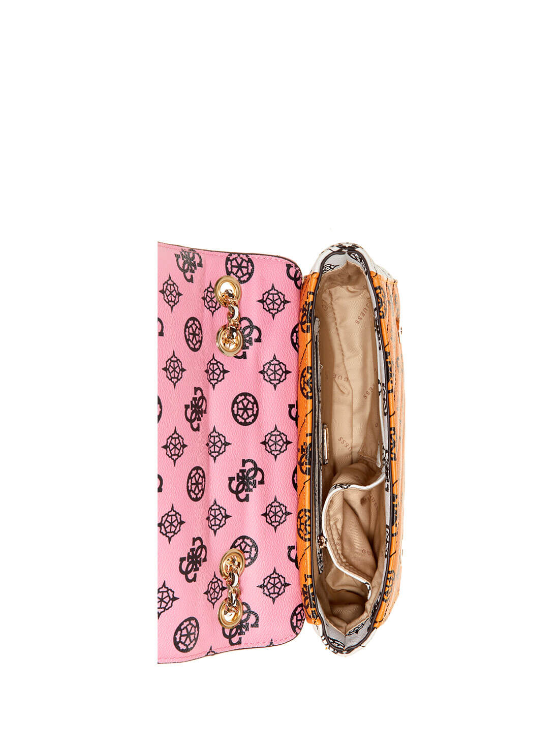 GUESS Womens  Pink Multi Quilted Always Convertible Crossbody Satchel PG842521 Inside View