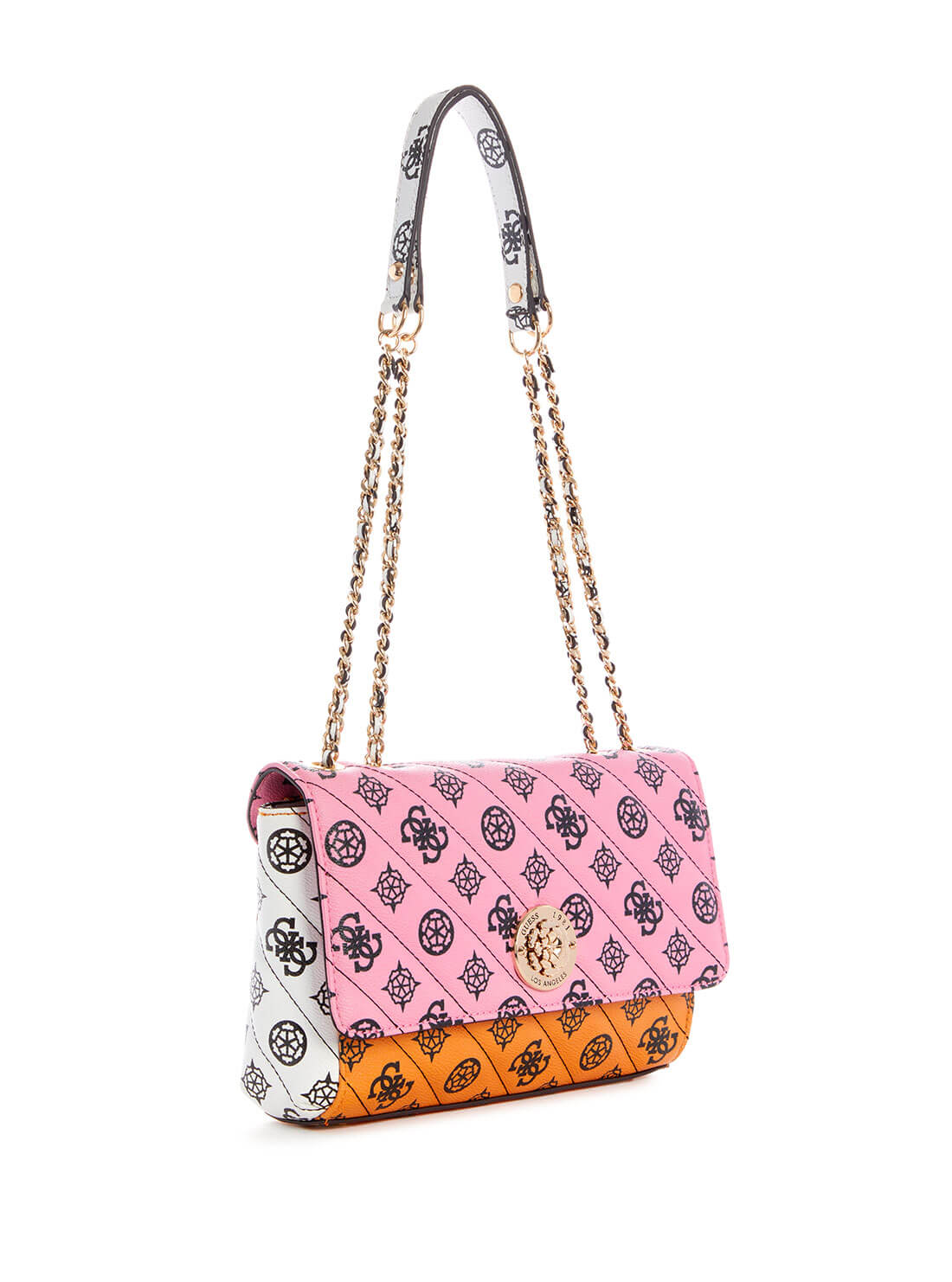 GUESS Womens  Pink Multi Quilted Always Convertible Crossbody Satchel PG842521 Front Side View