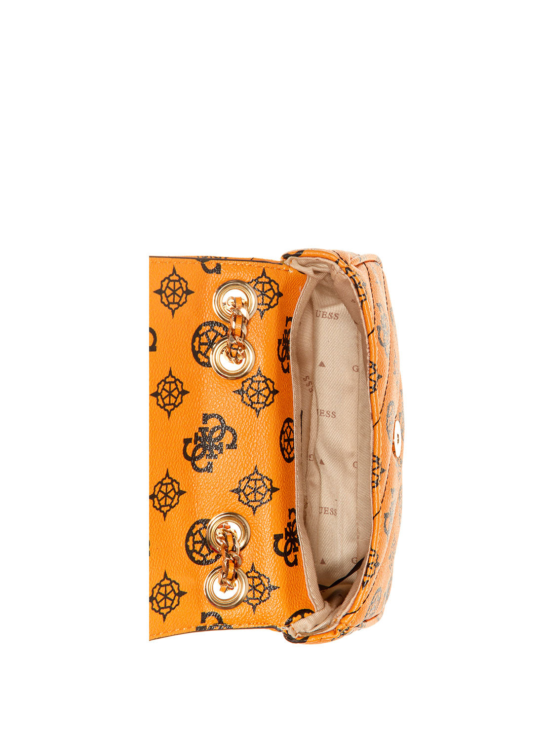 GUESS Womens  Orange Quilted Always Mini Crossbody Bag PG842578 Inside View