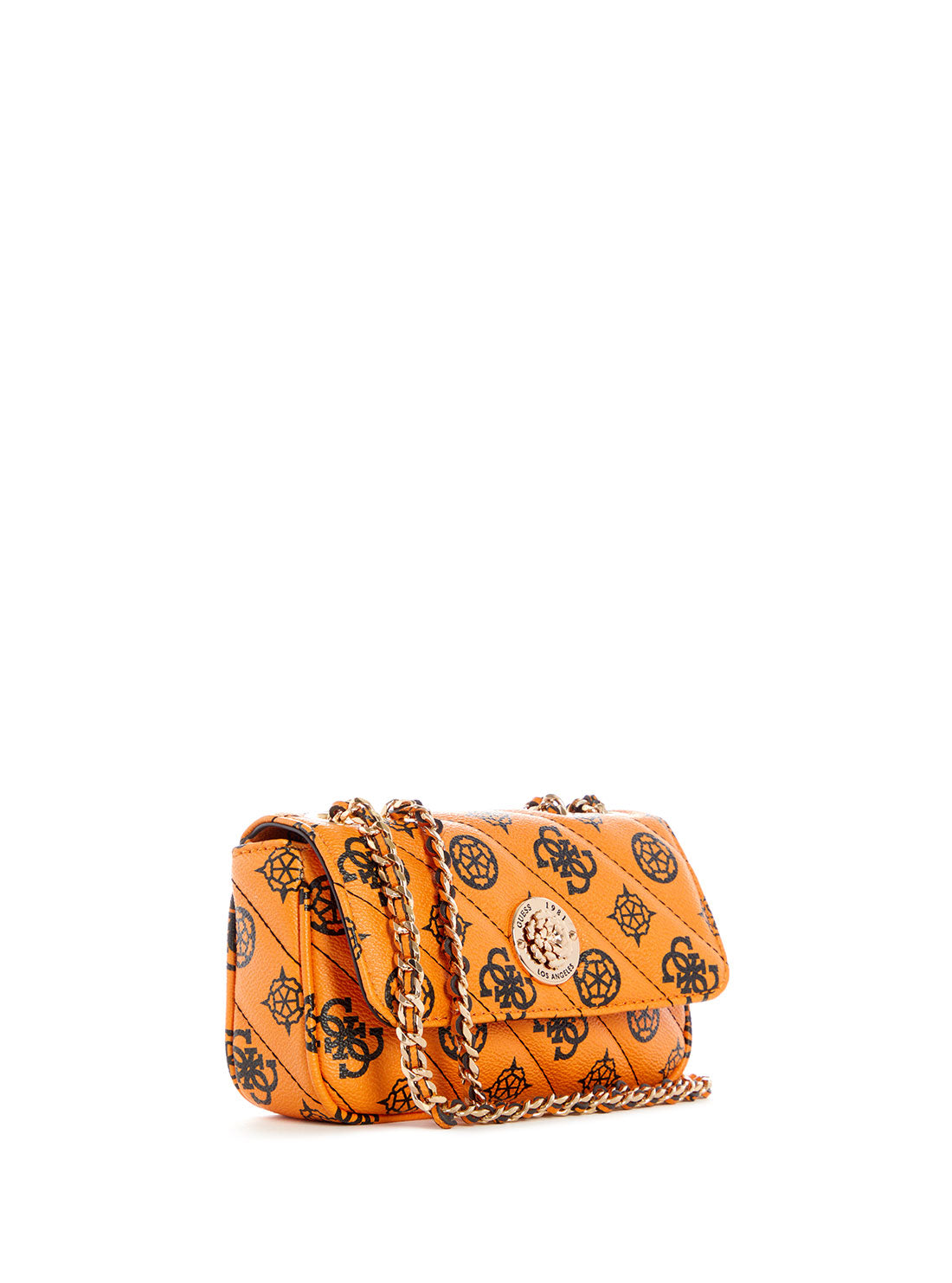 GUESS Womens  Orange Quilted Always Mini Crossbody Bag PG842578 Front Side View