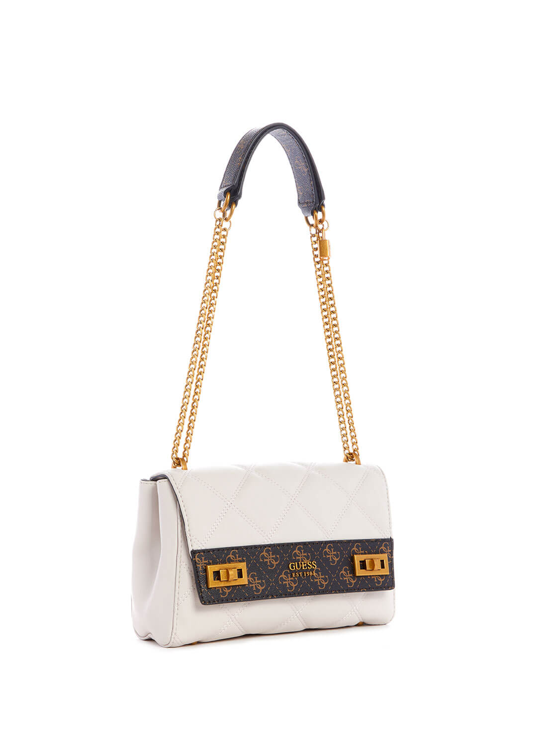 GUESS Womens White Multi Katey Shoulder Bag QB787019 Front Side View
