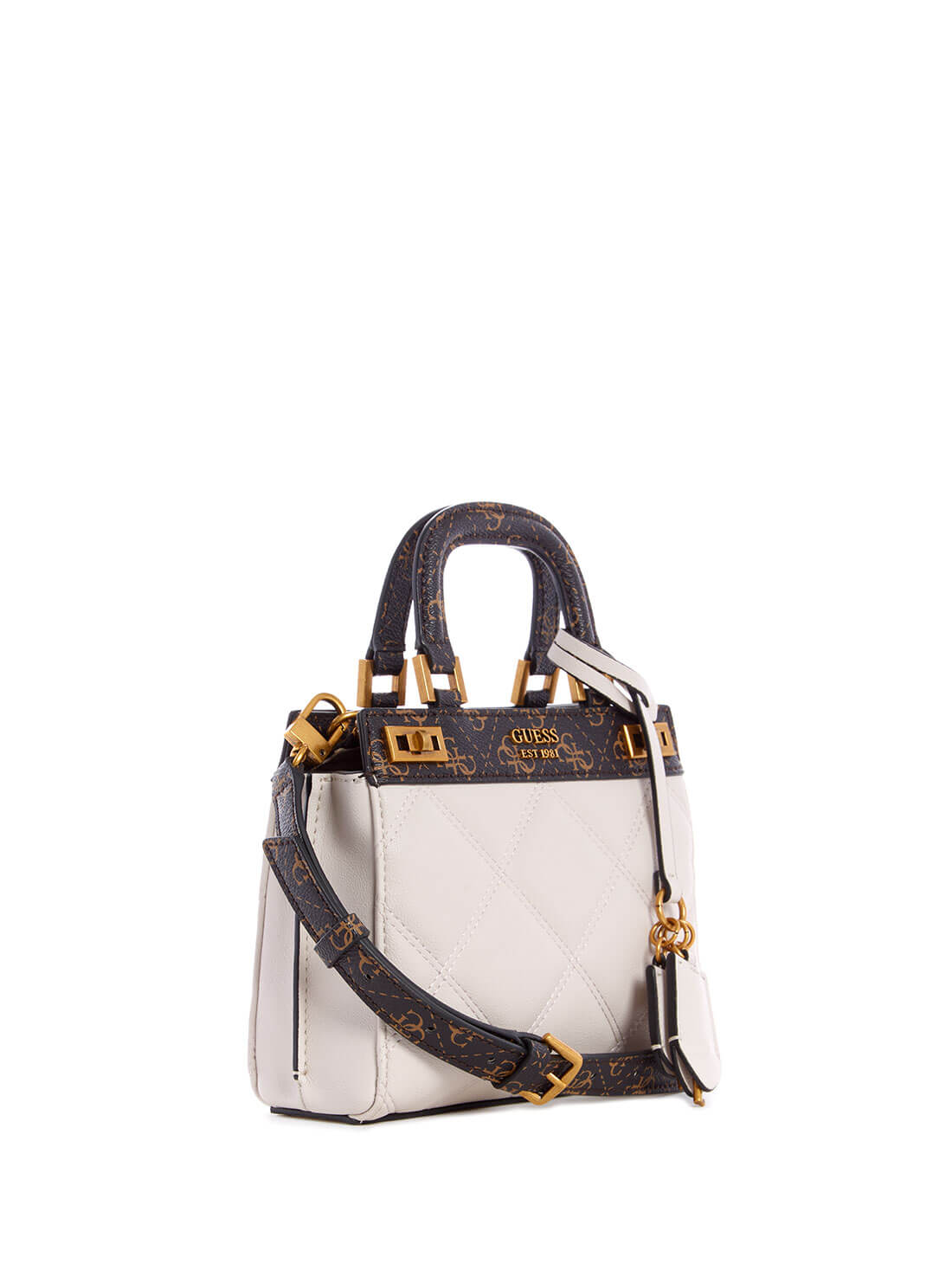 GUESS Womens White Multi Katey Mini Satchel QB787076 Front Side View