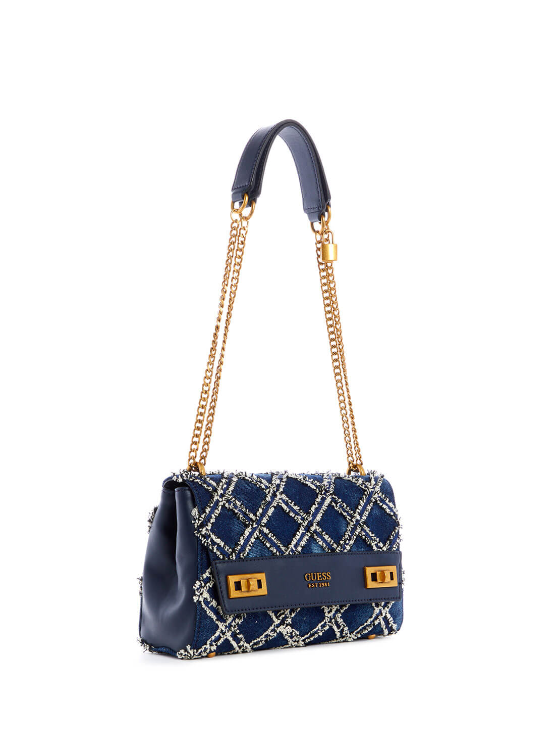 GUESS Womens Denim Blue Katey Shoulder Bag QD787019 Front Side View