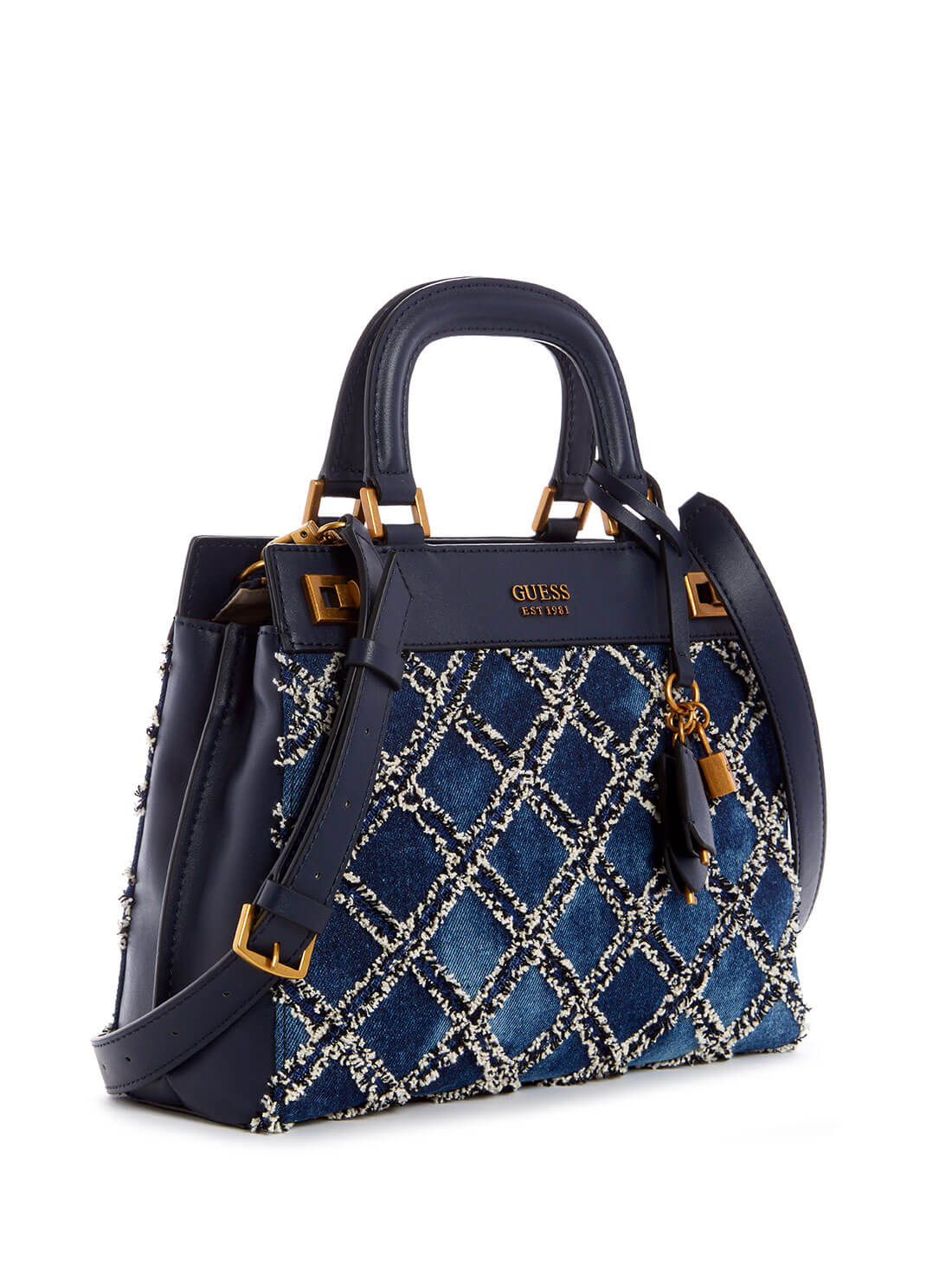 GUESS Womens Denim Blue Katey Luxury Satchel QD787028 Front Side View