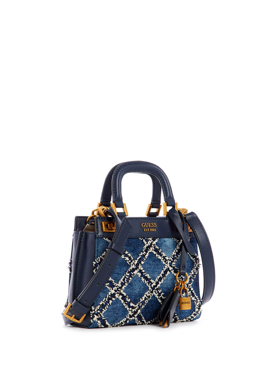 GUESS Womens Denim Blue Katey Mini Satchel QD787076 Front Side View