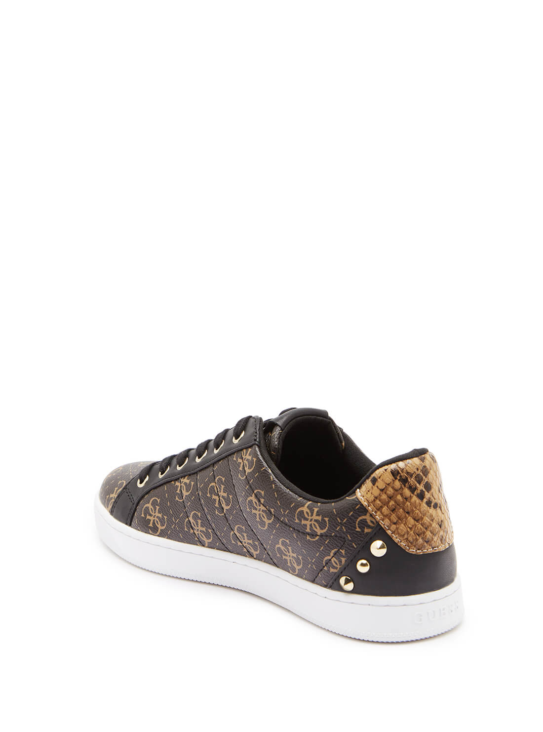 GUESS Womens Black Brown Rassta Stud Logo Low-Top Sneakers RASSTA-A Back View