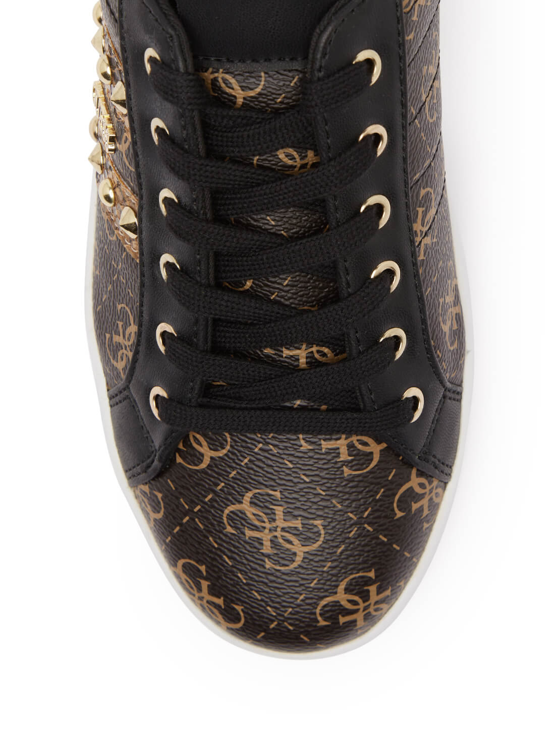 GUESS Womens Black Brown Rassta Stud Logo Low-Top Sneakers RASSTA-A Top View