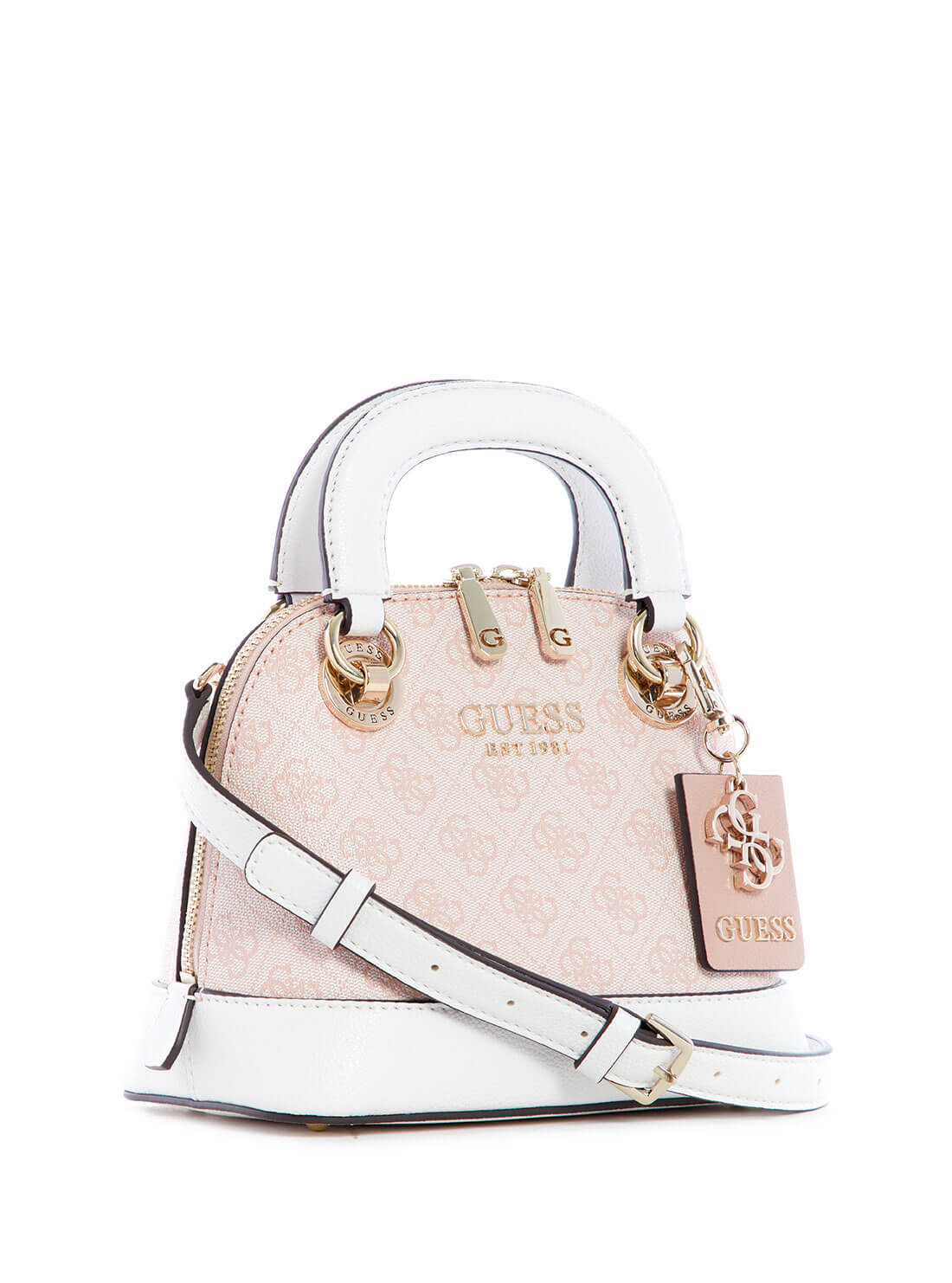 GUESS Womens Pink White Cathleen Small Dome Satchel SG773705 Front Side View