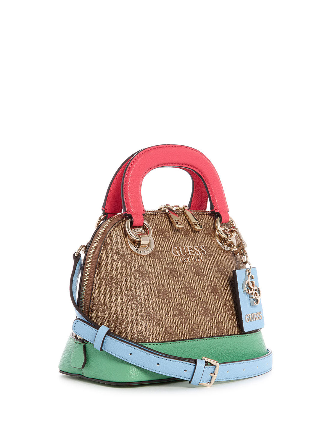 GUESS Womens Brown Multi Cathleen Small Dome Satchel SG773705 Front Side View