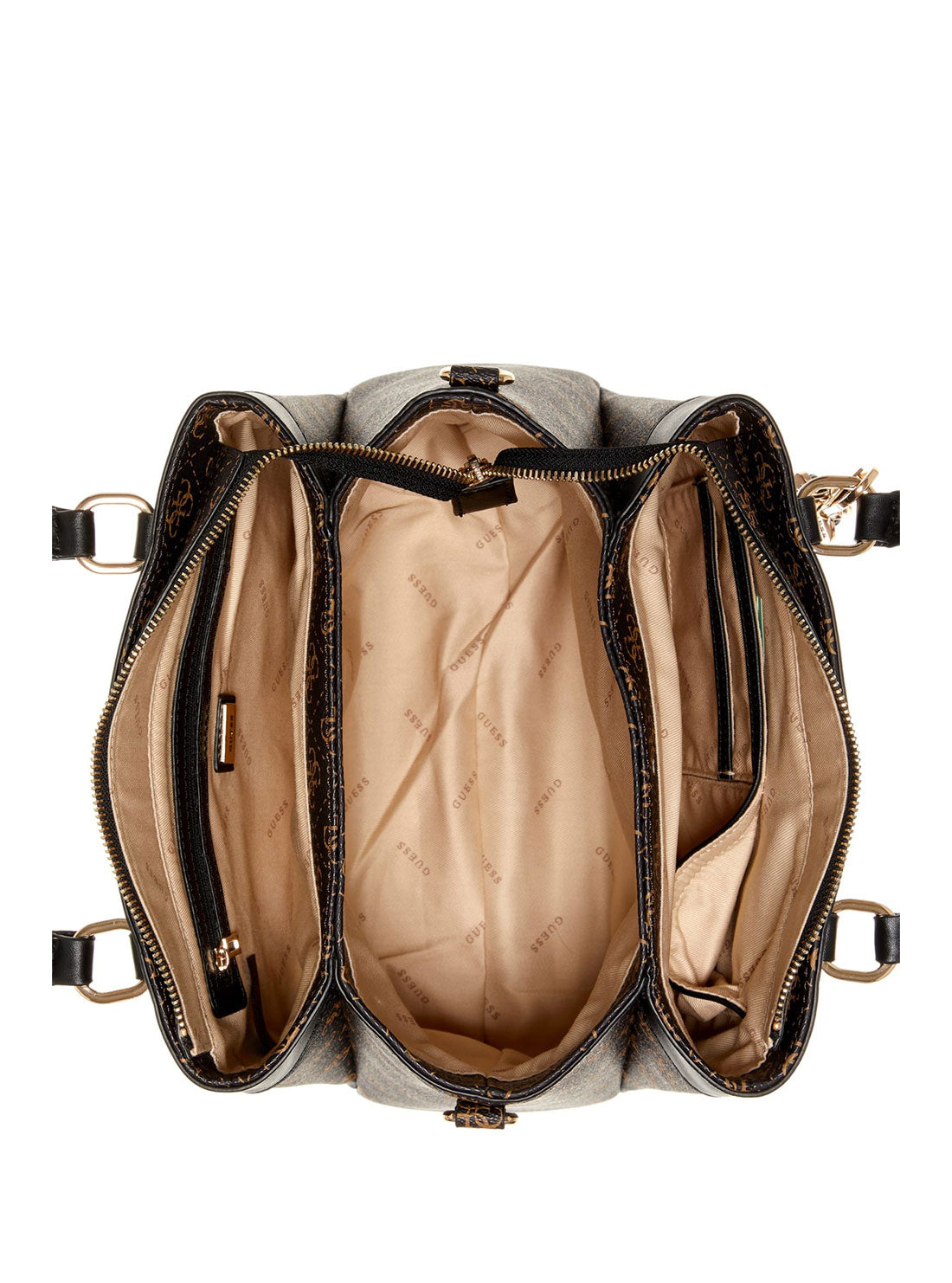 GUESS Womens Brown Multi Kasinta 3 Compartment Satchel SG840506 Inside View