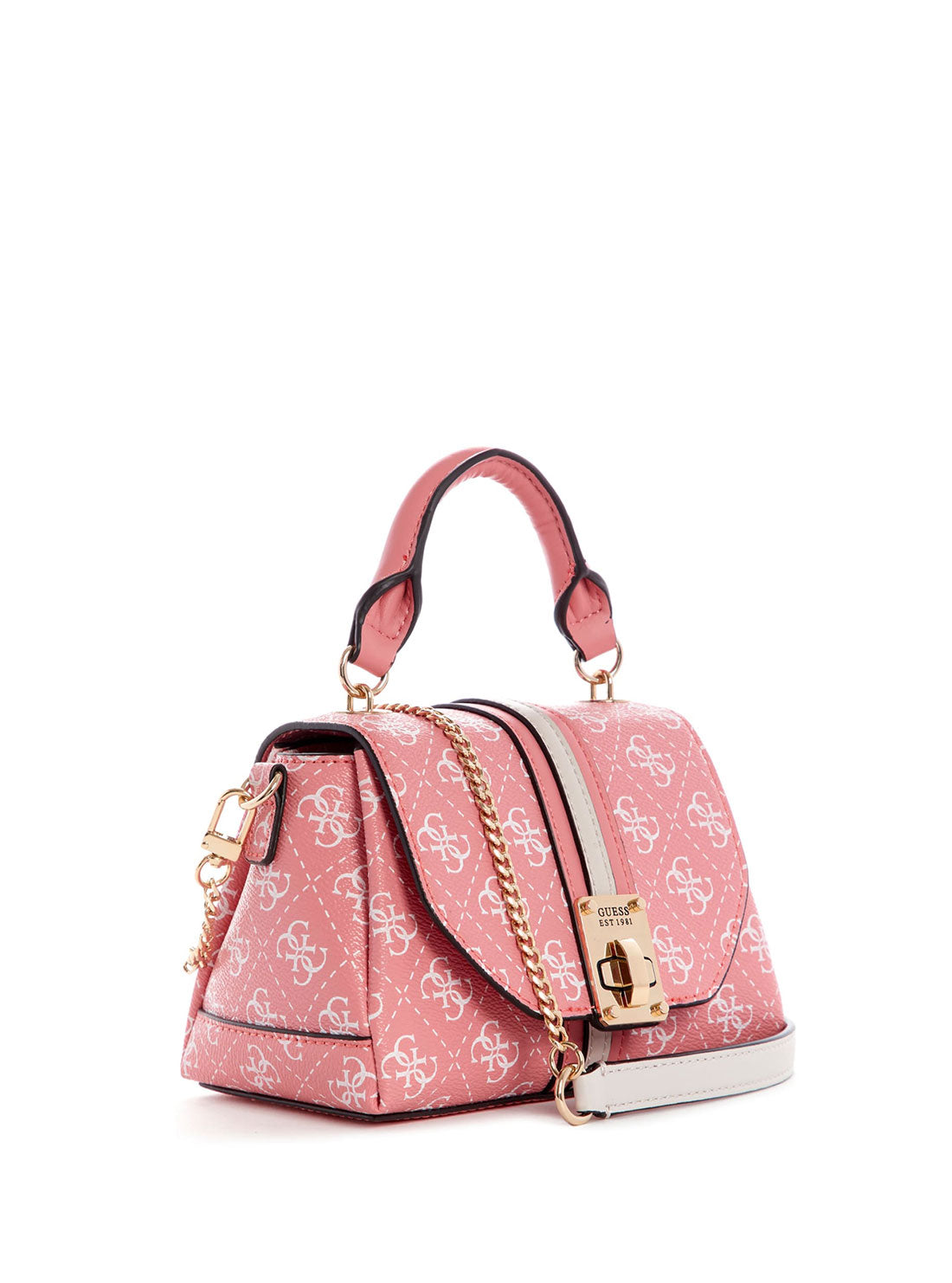 GUESS Womens Pink Multi Kasinta Logo Mini Satchel SG840577 Front Side View