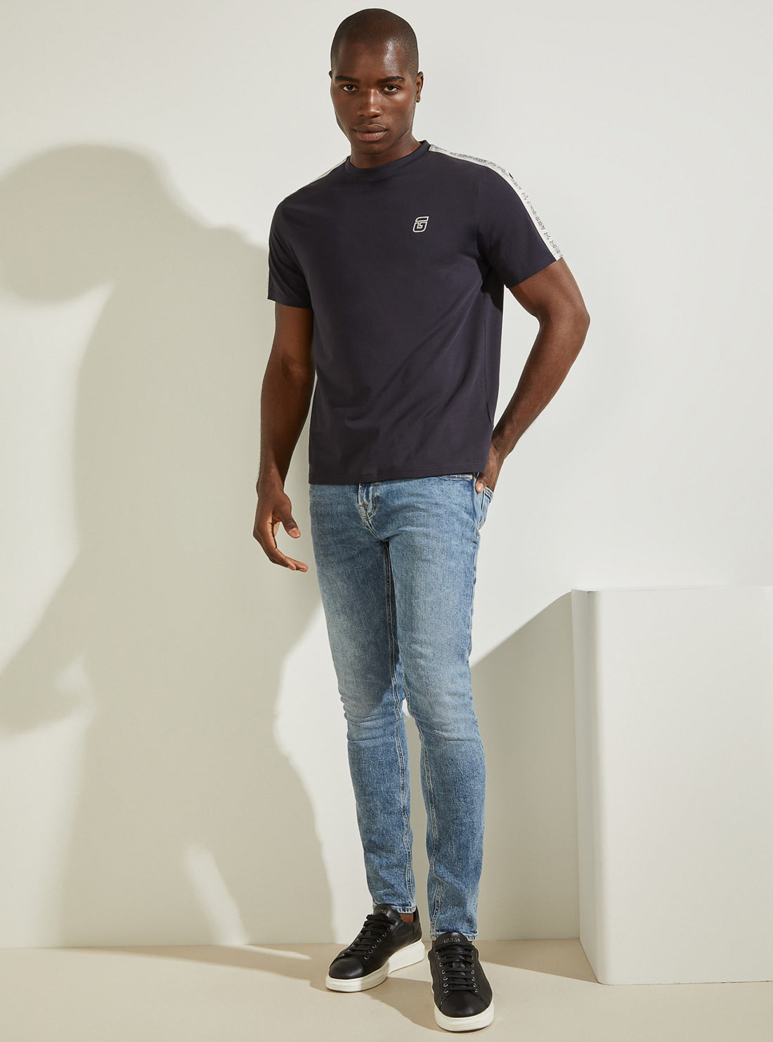 GUESS Mens Eco Navy Blue Eric Logo T-shirt U1BA32J1311 Full View