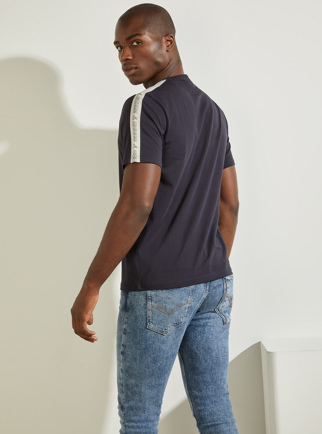 GUESS Mens Eco Navy Blue Eric Logo T-shirt U1BA32J1311 Back View