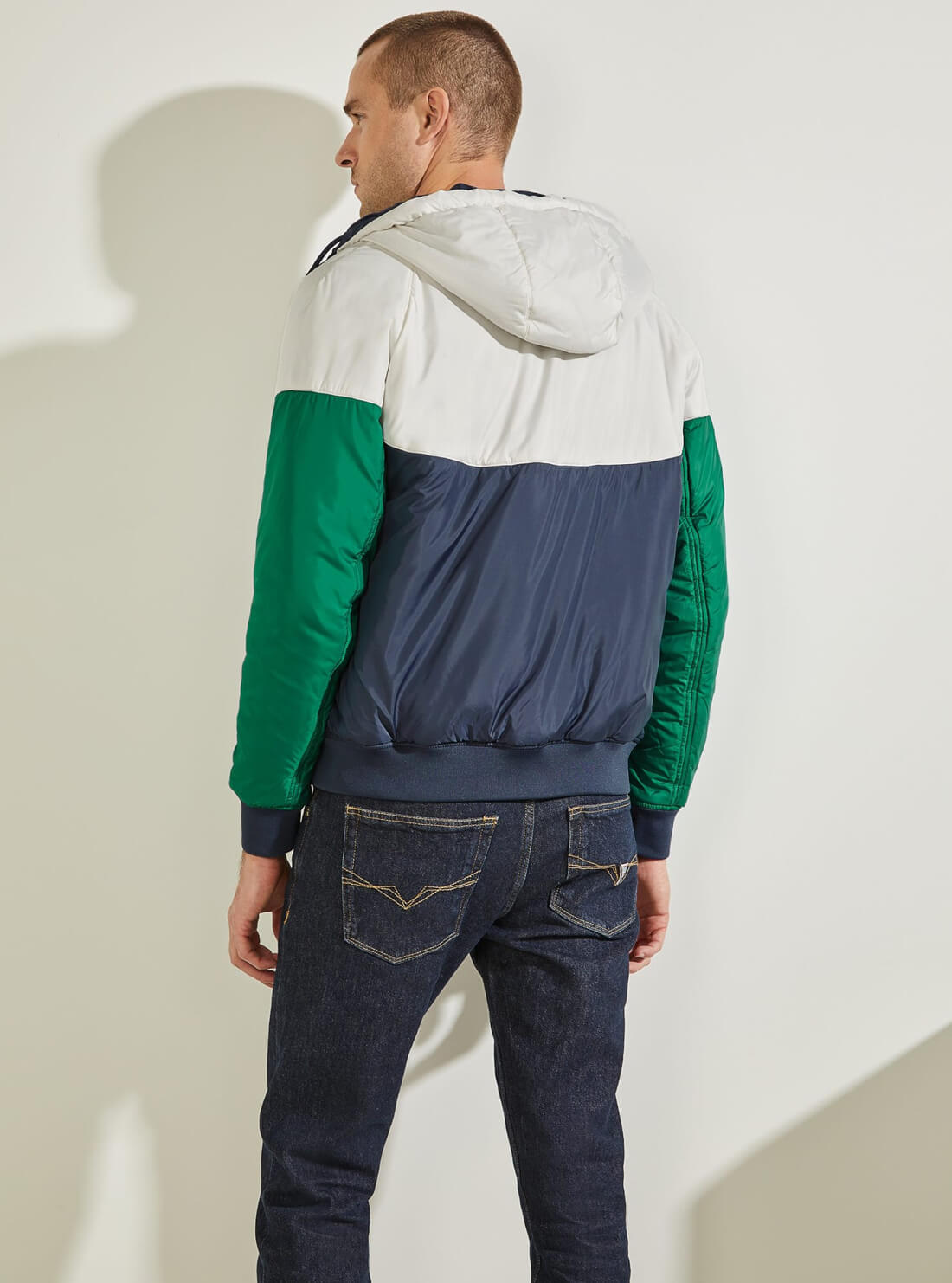 GUESS Mens Eco Green Blue Ridley Reversible Puffer Jacket U1BA34WO06C Back View