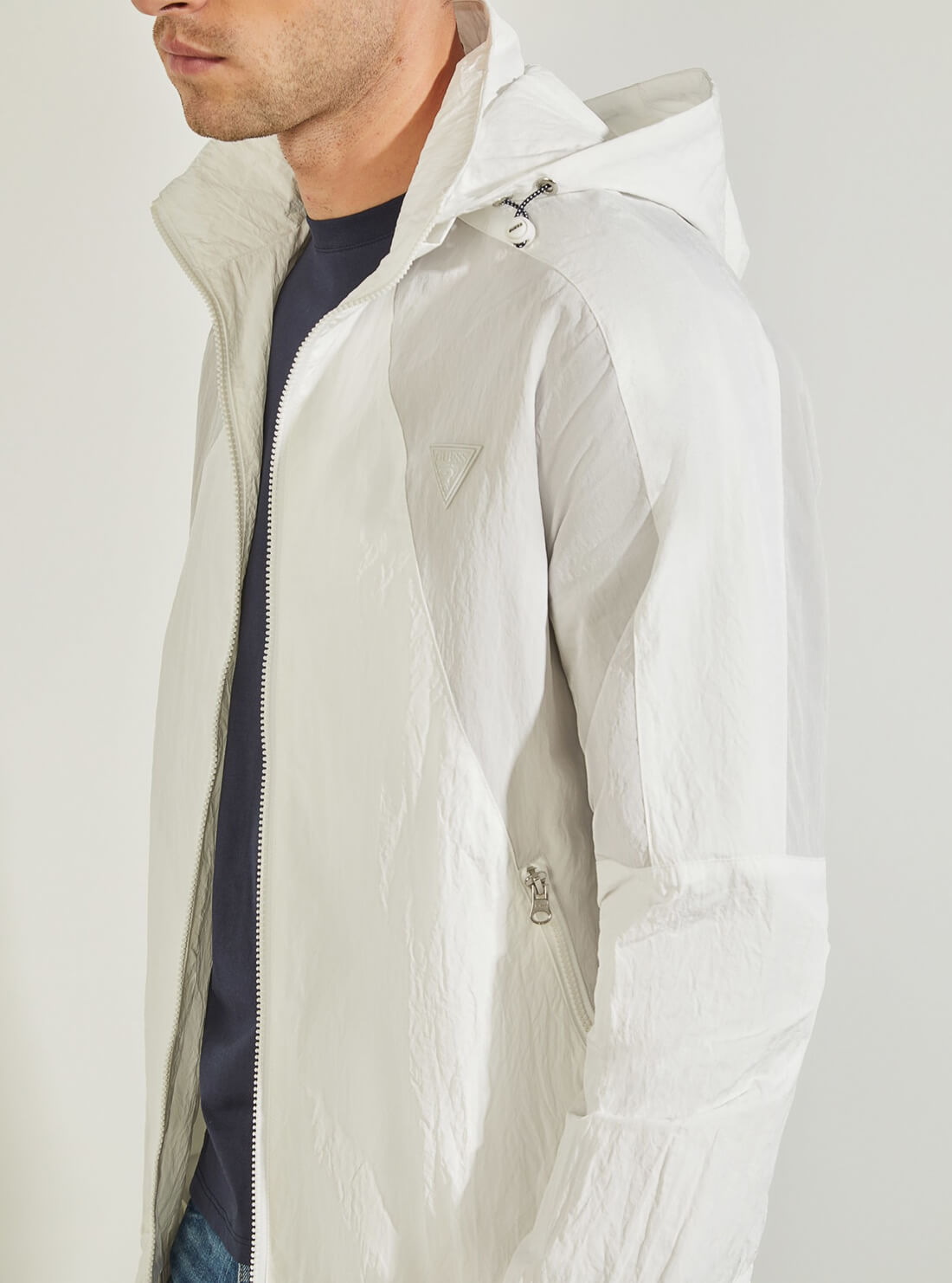 GUESS Mens White Grey Kian Colour-Block Active Jacket U1BA35WO06M Detail View