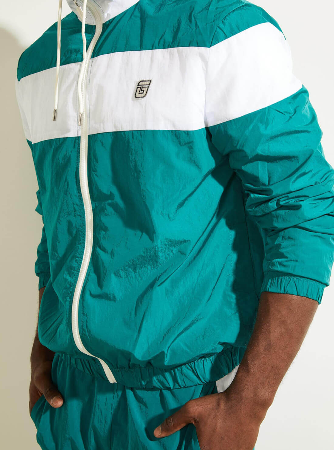 GUESS Men's Teal Nowell Zip-Up Active Jacket    U1BA39WO06F Detail View