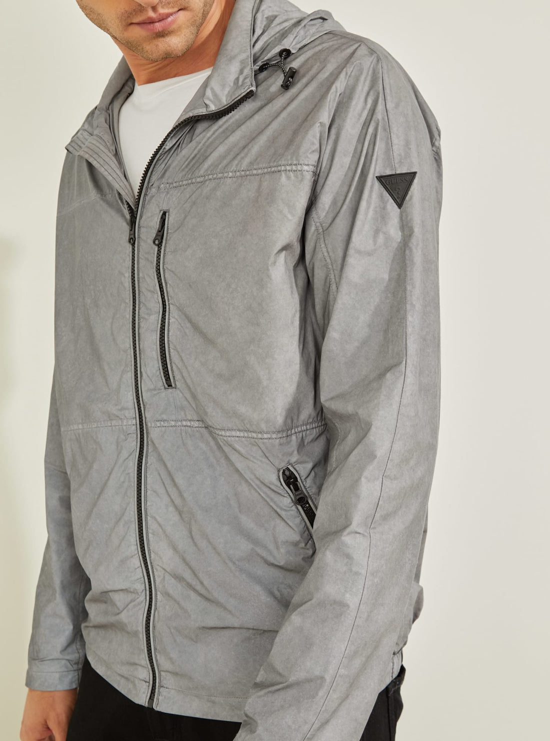 GUESS Mens Grey Denver Reflective Windbreaker Active Jacket U1BA62WO06J Detail View