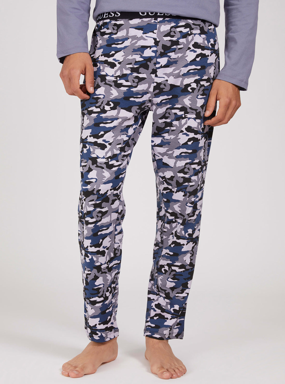 GUESS Mens Blue Camouflage Cotton Pyjama 2-Piece Set U1BX01JR018 Front View