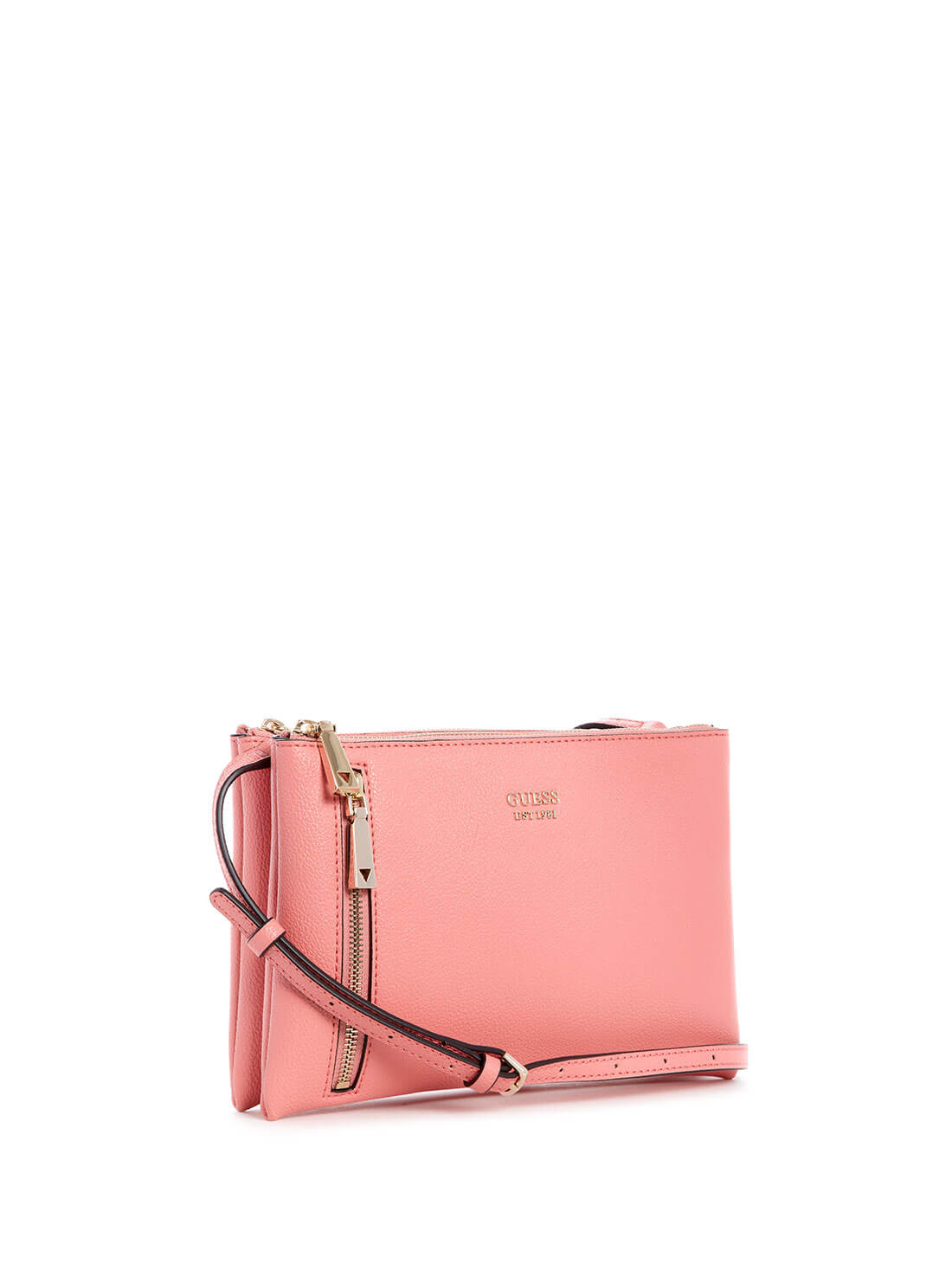 GUESS Womens Apricot Pink Naya Double Zip Crossbody Bag VG788170 Side View