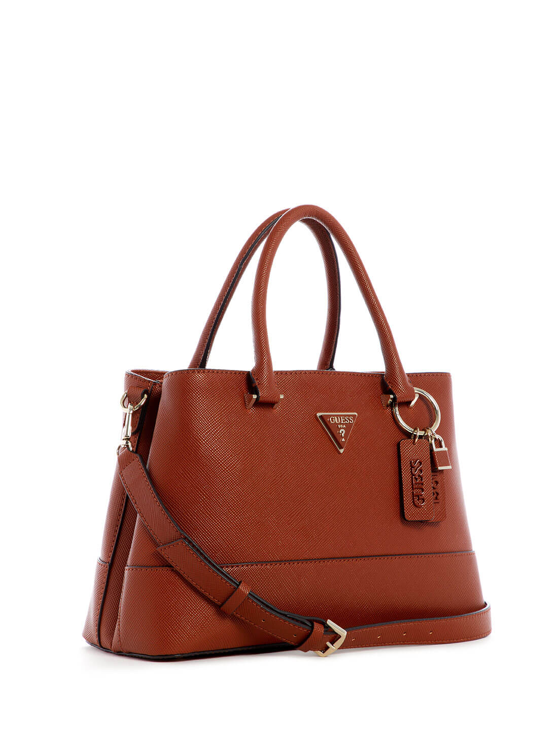 GUESS Womens Cognac Brown Cordelia Luxury Satchel VG813006 Side View