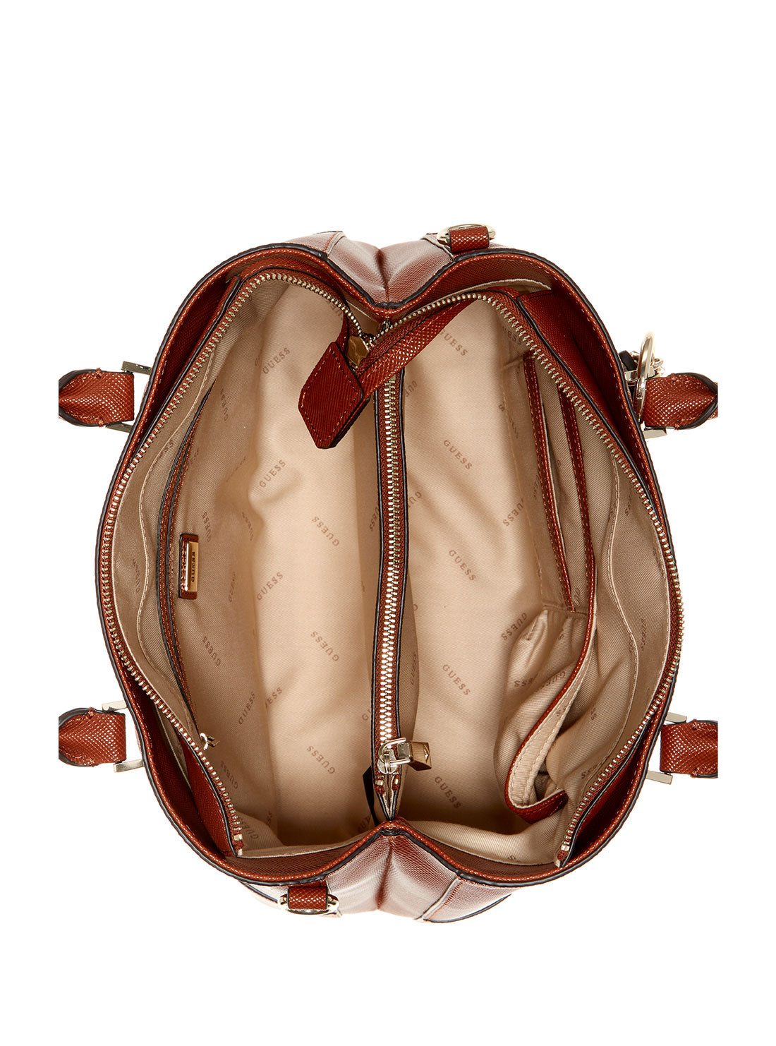 GUESS Womens Cognac Brown Cordelia Luxury Satchel VG813006 Inside View