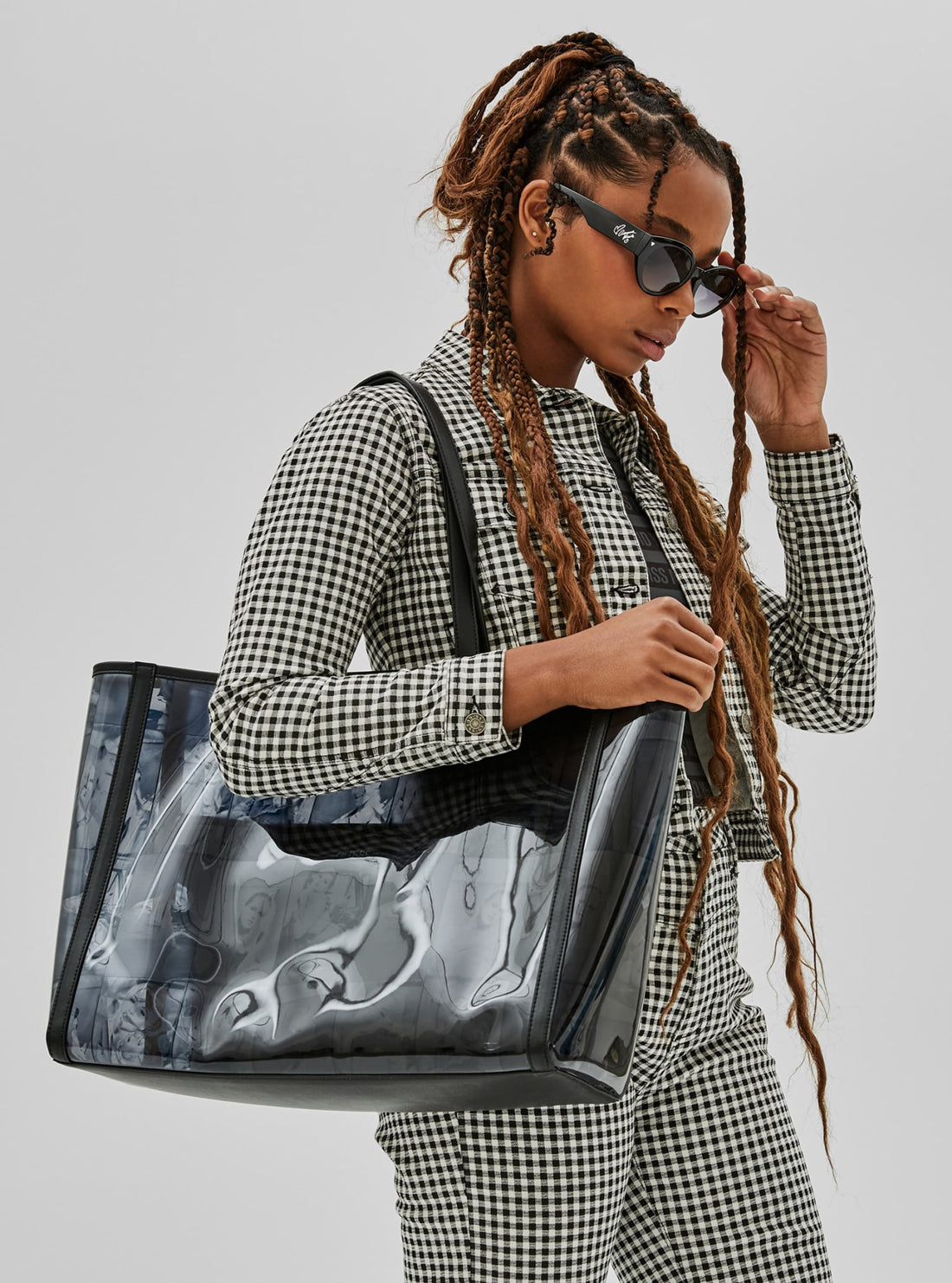 GUESS Womens GUESS Originals x Anna Nicole Smith Black Graphic Print Tote Bag VY841223 Model View