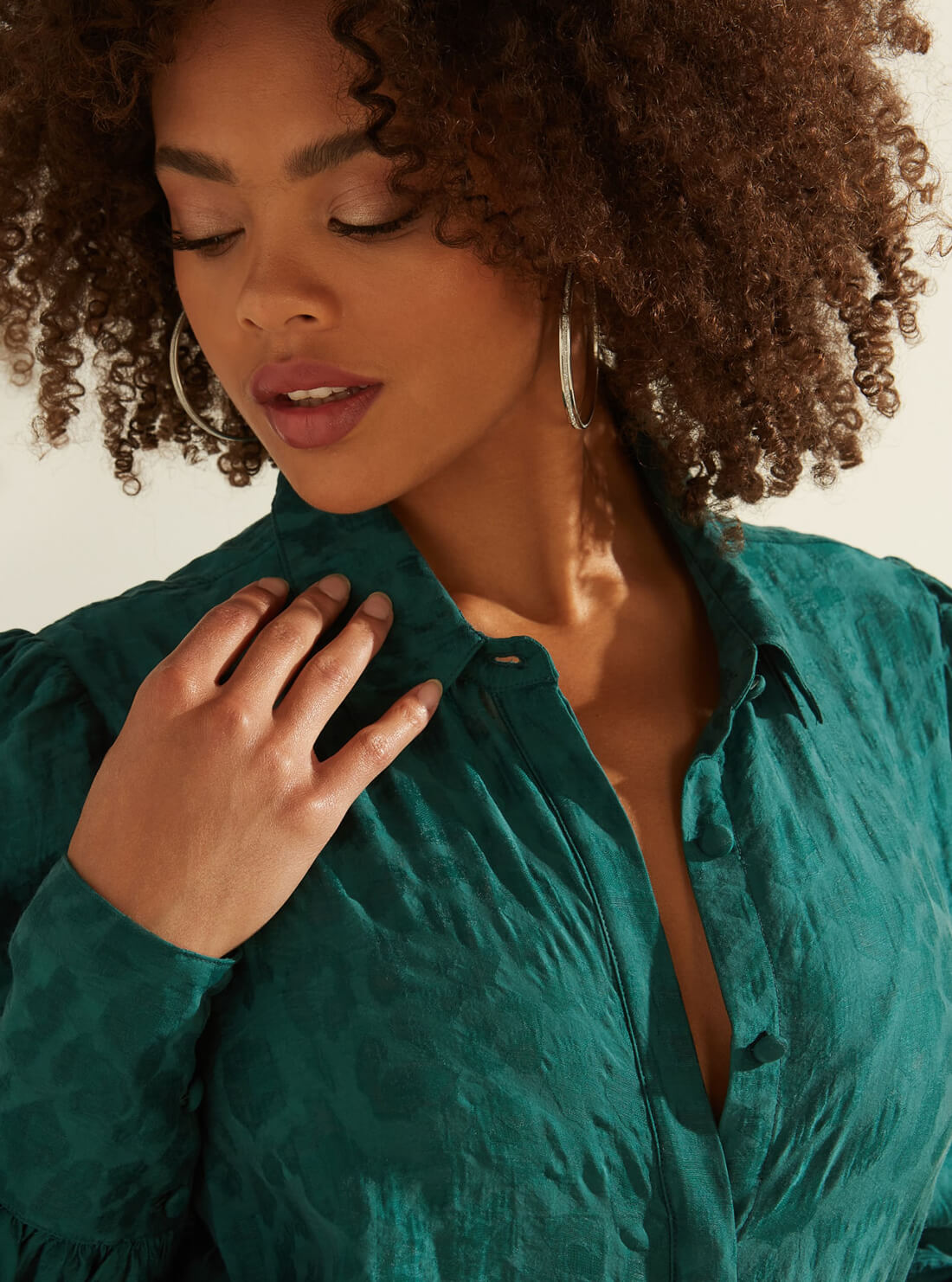 GUESS Womens Jade Green Raven Button-Up Shirt W0YH51RDE80 Detail View