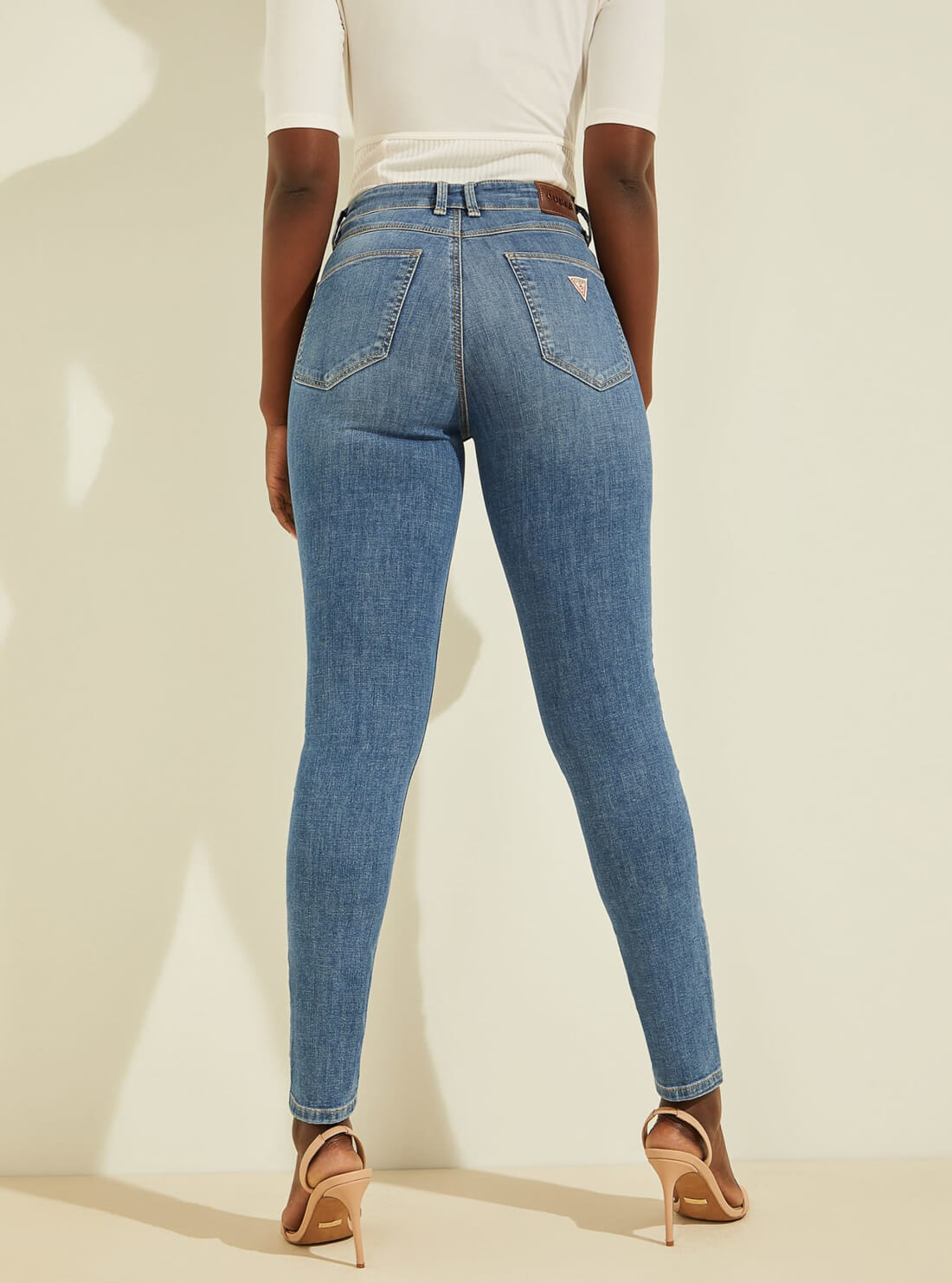 GUESS Womens 1981 High-Rise Skinny Denim Jeans in Blue Drum Wash W1BA28D4HG3 Back View