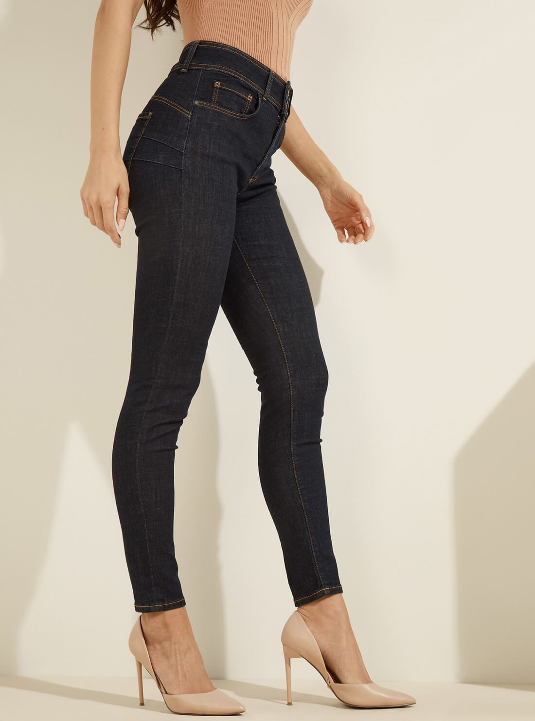 GUESS Womens Eco High-Rise Skinny Shape Up Denim Jeans in Dark Guitar Wash W1BA34D4HG4 Side View