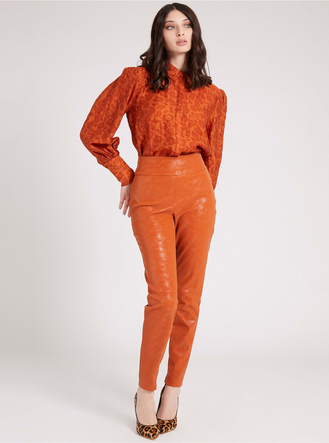 GUESS Womens Orange Priscilla Legging Pants W1BB08WE5V0 Full View