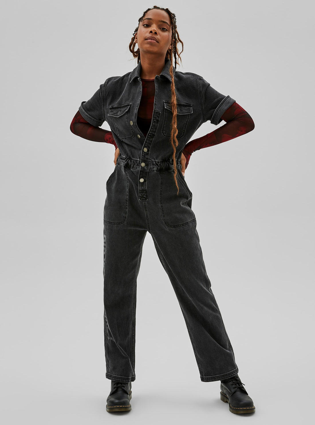 GUESS Womens GUESS Originals x Anna Nicole Smith Nina Denim Jumpsuit in Black Wash W1BG04D49T3 Full View