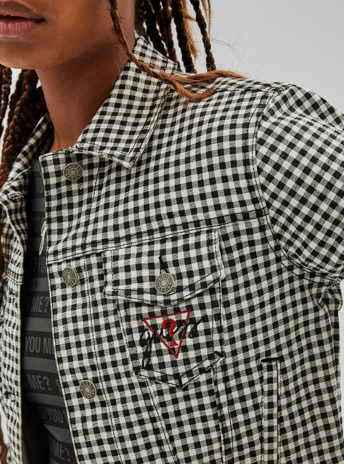GUESS Womens  GUESS Originals x Anna Nicole Smith Gingham Denim Jacket W1BGJ2FRIE1 Detail View